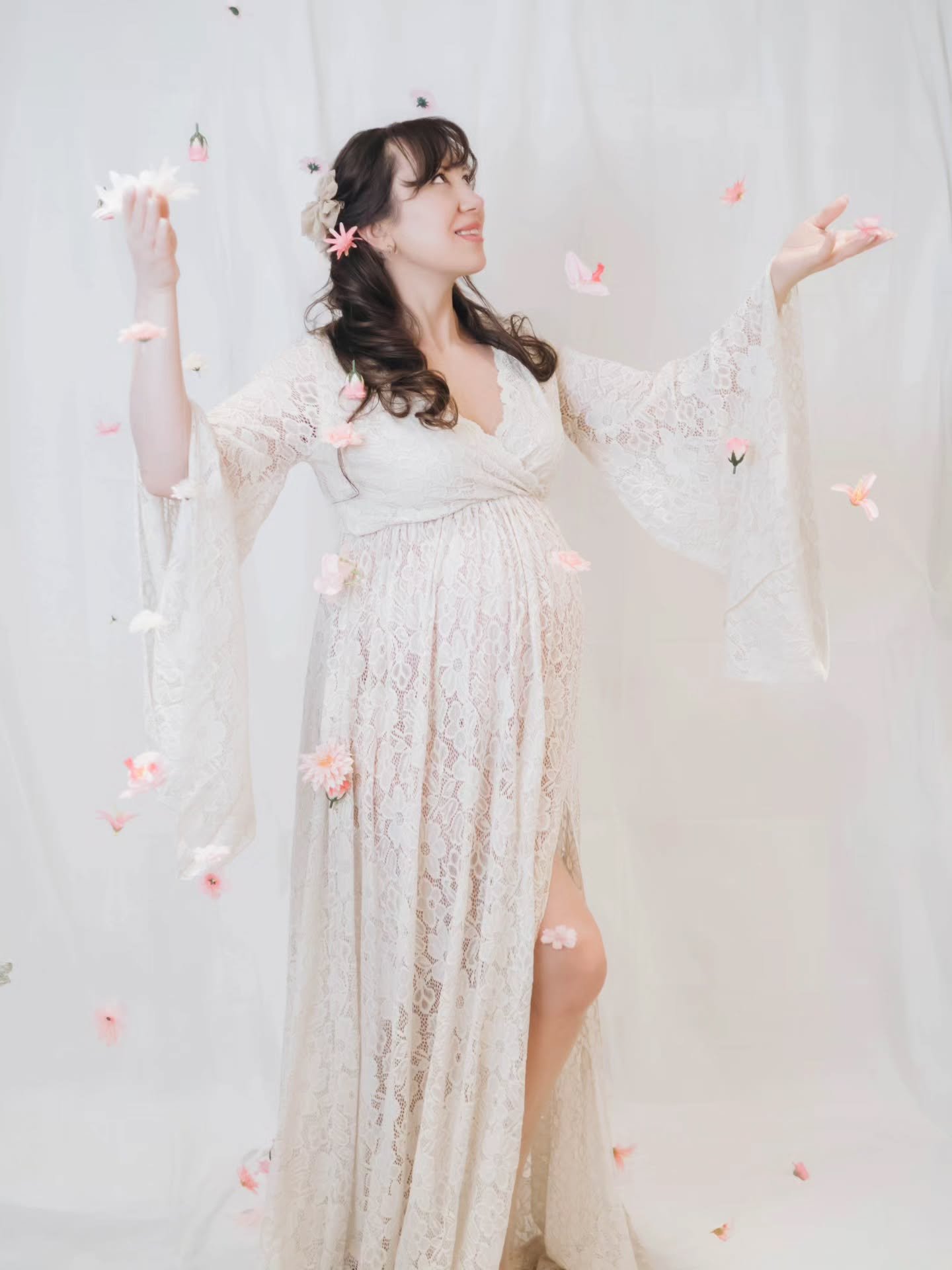 Cream White Lace Side Slit Dress (XS-L)