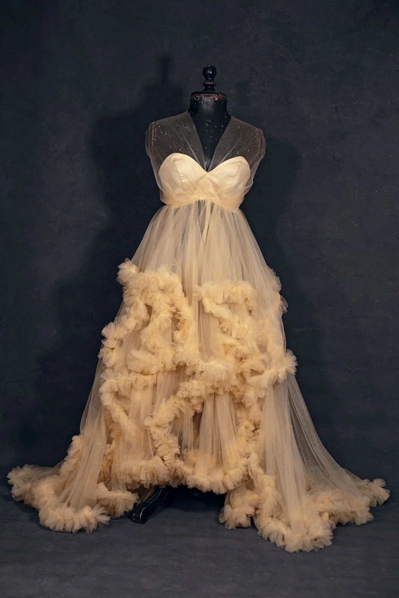 Champagne Shoulderless Gown with Tulle Layered Skirt (XS-XL)