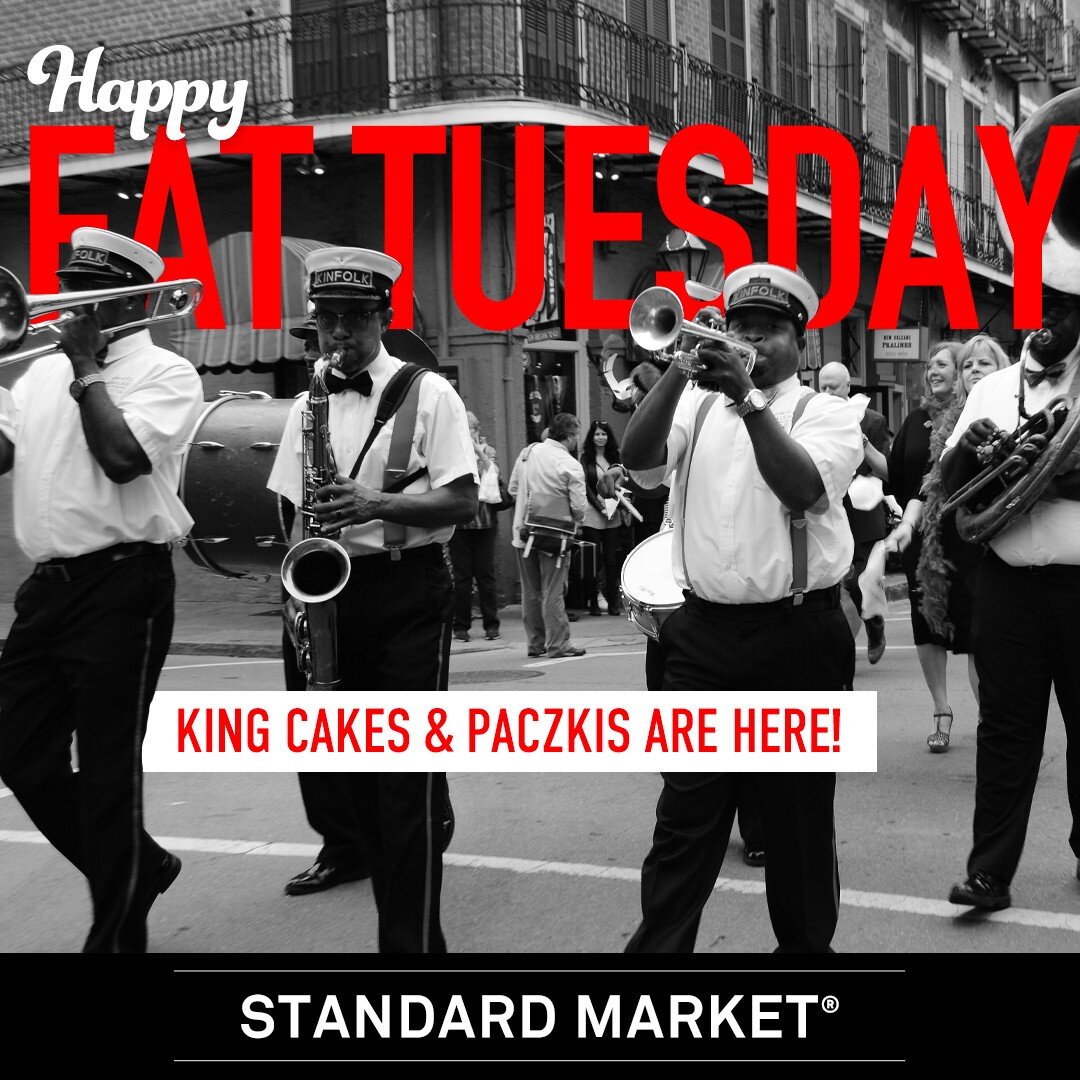 Let the good times roll! 🎭

Stop by Standard Market Bakery for Paczki's and King Cakes to celebrate Fat Tuesday/Mardi Gras today!  Purchase individual paczkis or grab an assortment 6 pack to share(or not.) Hurry in, limited quantities available.