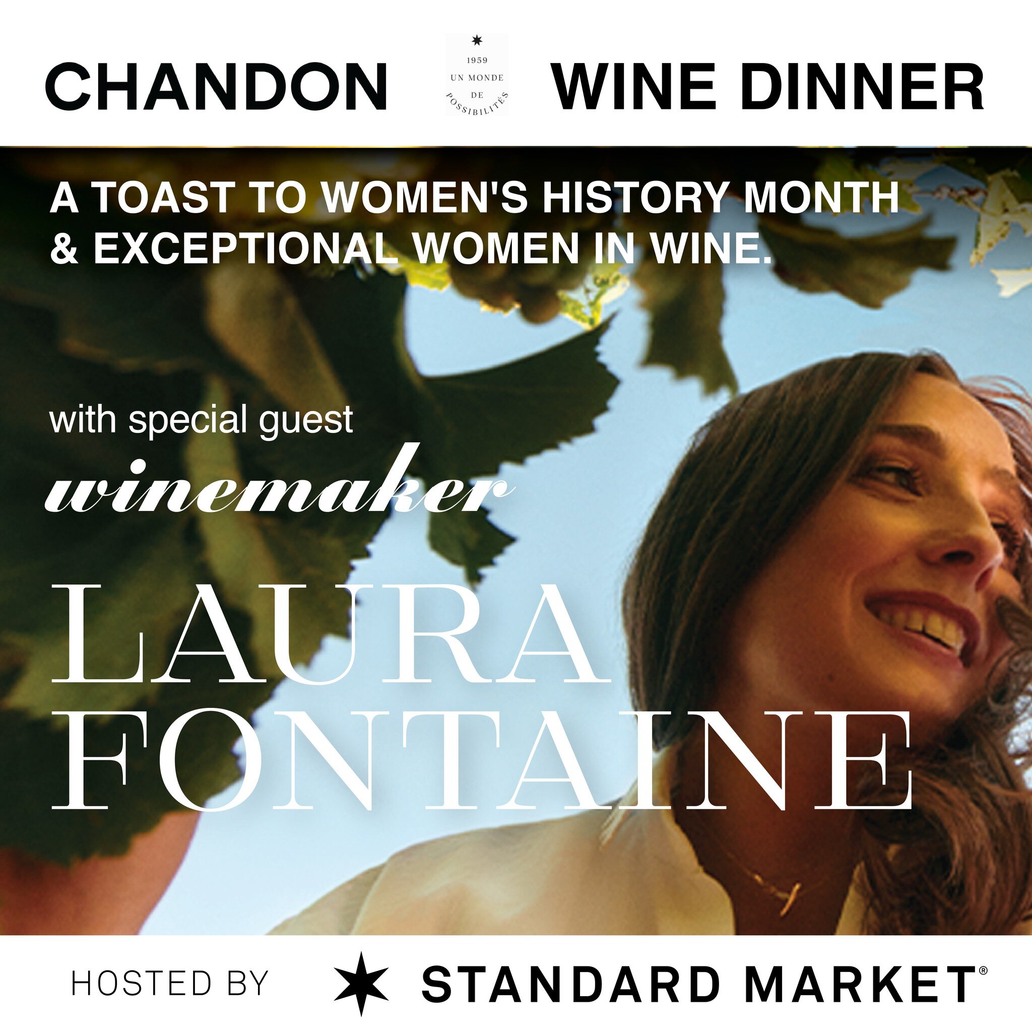 A toast to women&rsquo;s history month and exceptional women in wine.
Meet Laura Fontaine as she guides us through the world of wine at Chandon Winery. Join us on Wednesday, March 13th from 6:30 - 8:30PM. Tickets are $85. Seats are limited and regist