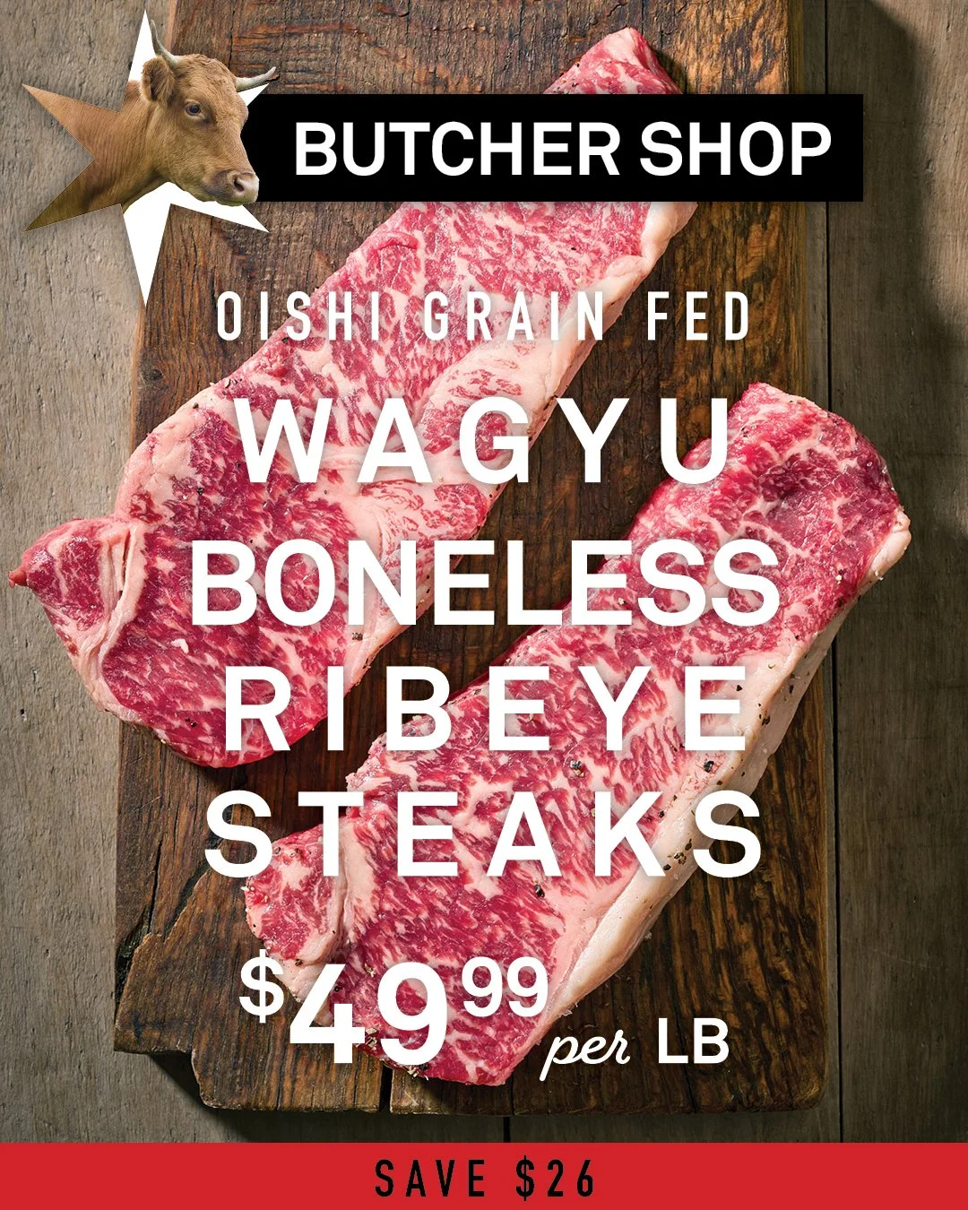 "OISHI" is Japanese for DELICIOUS.  Sink your teeth into these Wagyu Steaks and see what they mean! 🥩🔥

Imported from Queensland, Australia where the conditions are best for raising Wagyu cattle, our butcher shop has Boneless Wagyu Ribeye