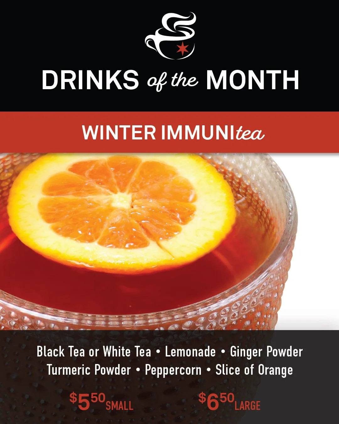Our Coffee and Tea Bar has 3 New Drinks for the month of January!

🌱 Feeling under the weather post holidays? Winter Immunitea is perfect for you!
☕ Accomplish all your goals in 2026 with our Winter Spice Resolution Latte.
✨ Detox and feel new when 