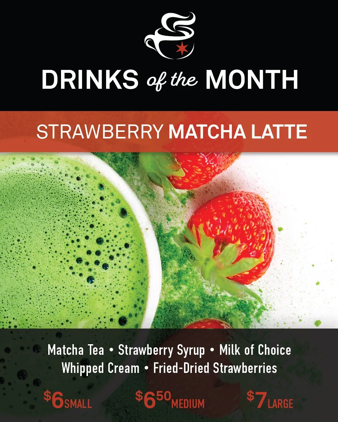 FEBRUARY is Here! 
Try the Drinks of Month

☕ Chocolate Dipped Strawberry Latte
🍵 Strawberry Matcha Latte
🥤 Berry in Love Smoothie
🫖 ValenTEA