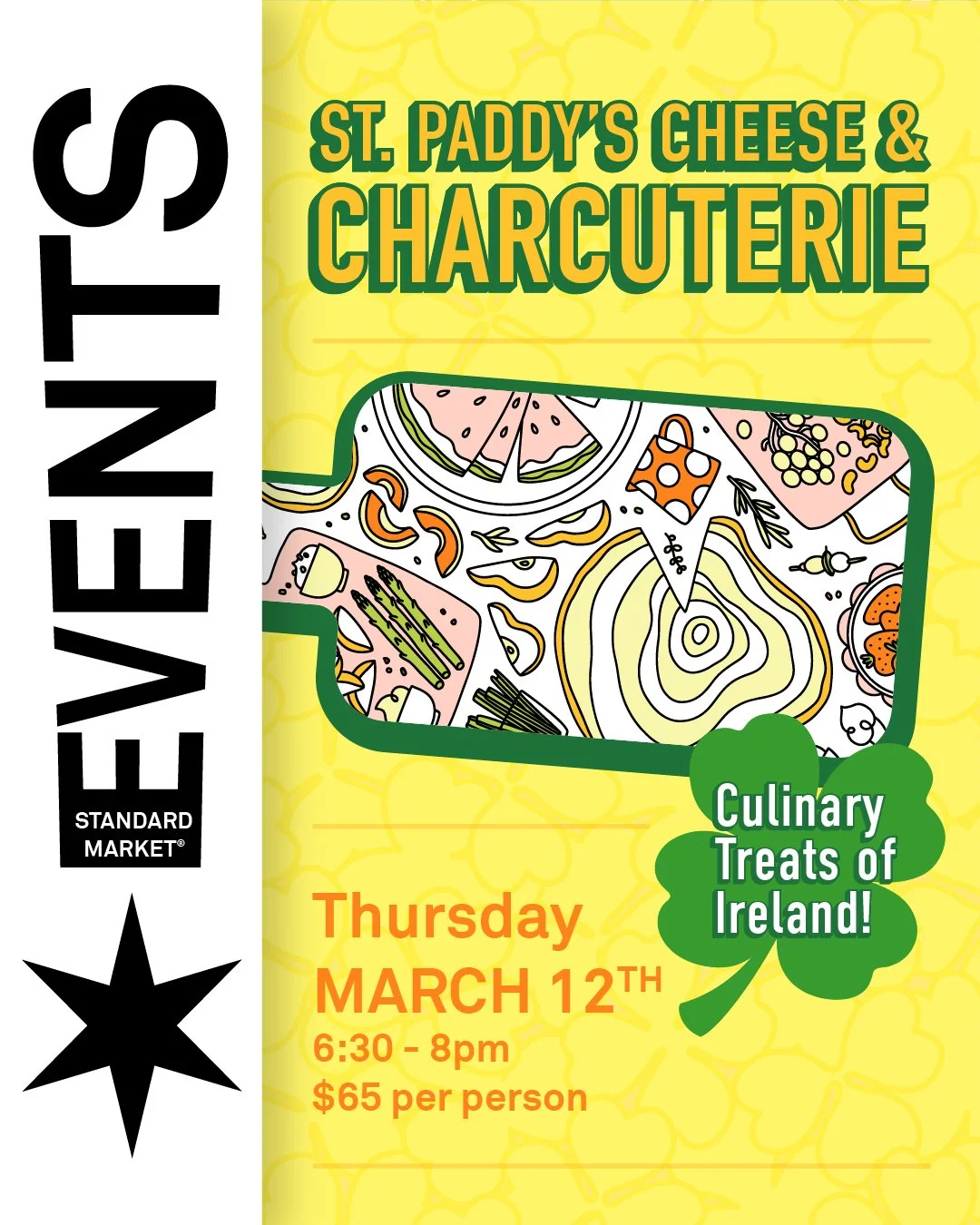 Join us to celebrate St. Patrick's Day with a special Irish-themed cheese and charcuterie class! This hands-on workshop blends the art of crafting beautiful boards with the rich culinary treats of Ireland. Class includes one glass of wine and a board