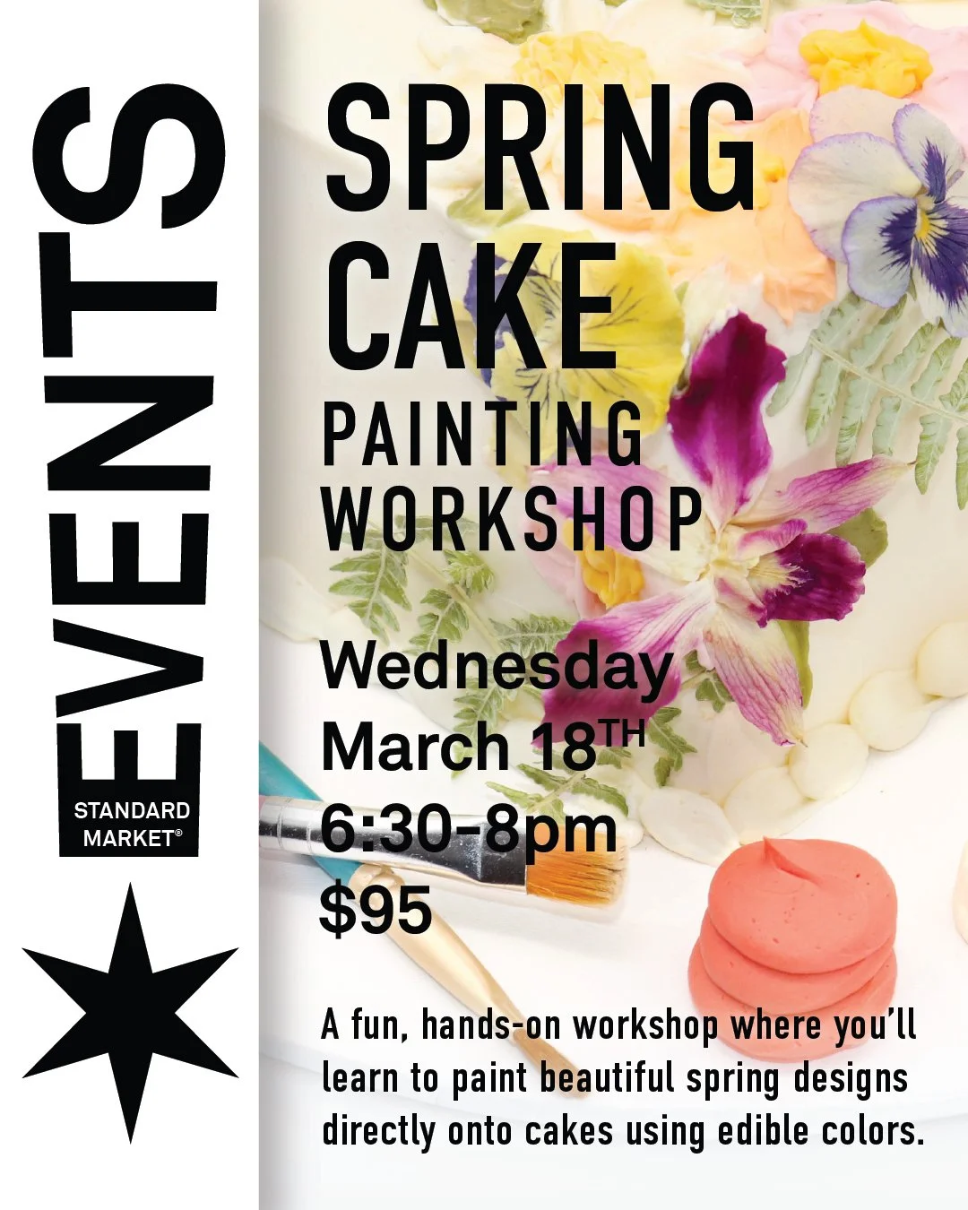 Celebrate the season with color and creativity! Join us for a fun, hands-on workshop where you&rsquo;ll learn to paint beautiful spring designs directly onto cakes using edible colors. Perfect for beginners and cake lovers, this event will guide you 