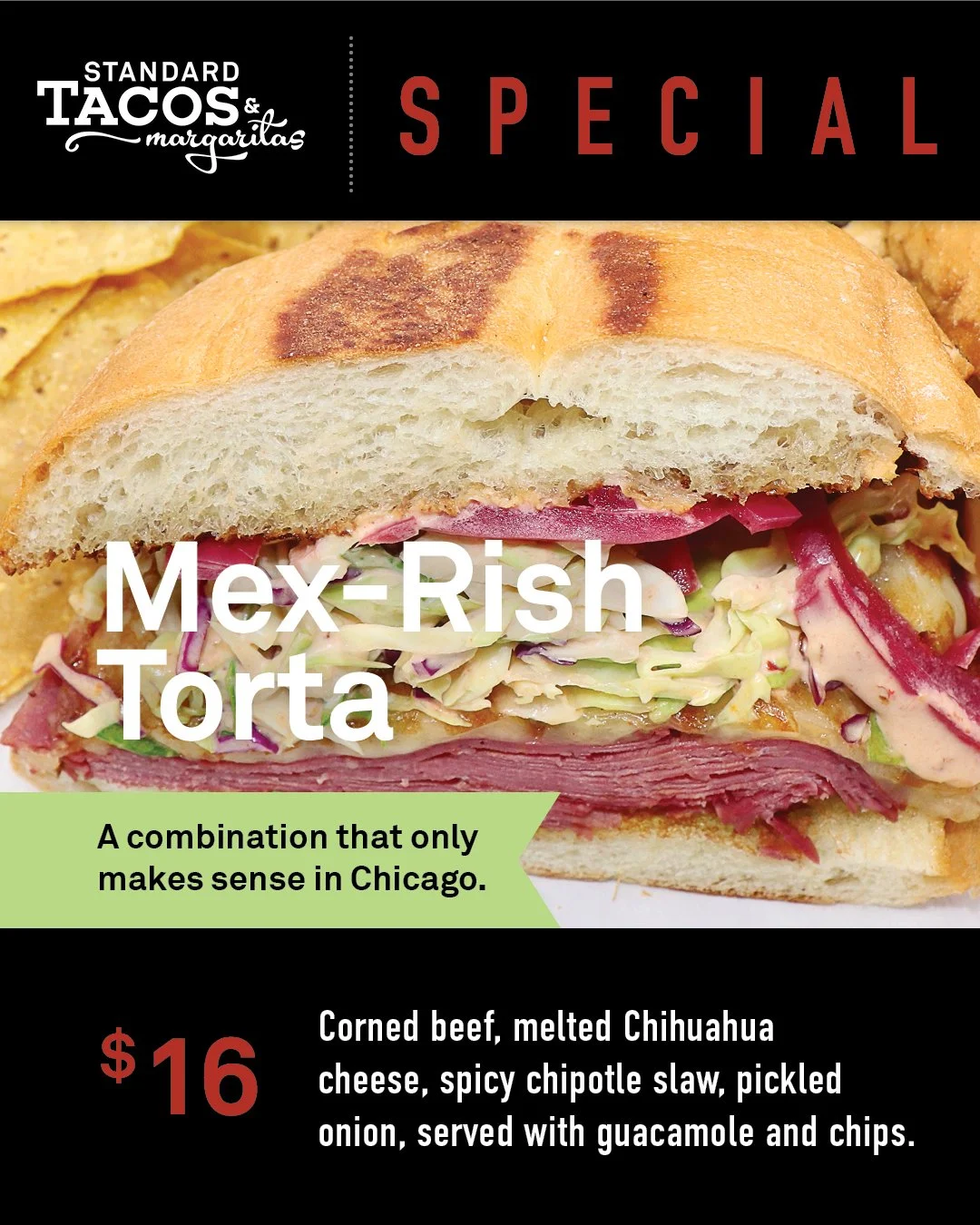 Our Corned Beef food specials are back for a limited time! 📢 
We&rsquo;re bringing you that melt-in-your-mouth flavor you crave. Grab one before they're gone!

🍀 Available March 11th - 24th 🍀
Standard Grill: Corned Beef Sandwich
Tacos &amp; Margar