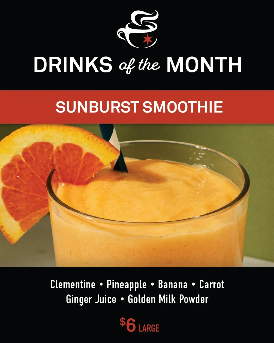 ☀️ Spring is for Sunsets, Sparkling Tonics, and Smoothies! ☀️

New drinks of the month to welcome Spring and the joy it brings.
Available all month long. Which one will you try first?