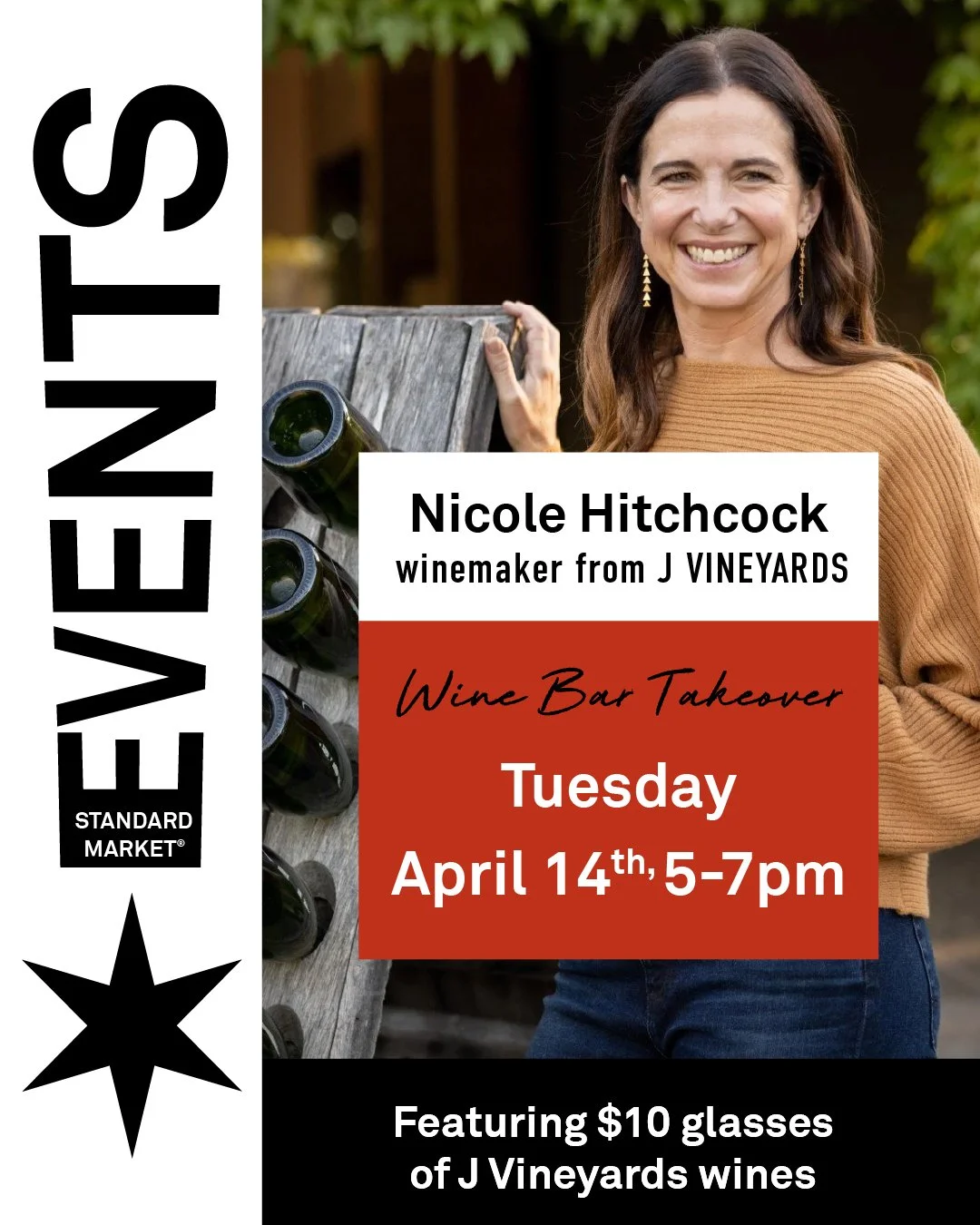 MEET THE WINEMAKER: NICOLE HITCHCOCK
Tuesday, April 14th | 5- 7PM
Location: The Cube at Standard Market

FREE TO THE PUBLIC: Walk-in guests welcome!

Featuring $10 glasses of J Vineyards wines, with bottles also available for retail sale.
