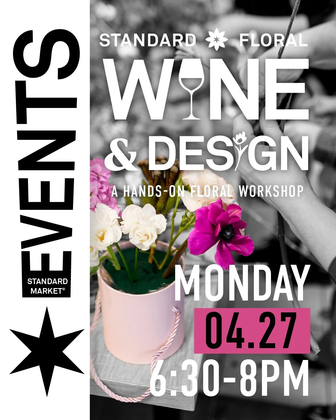 Join our floral-making class and design your own fresh flower arrangement alongside our expert florist. Enjoy a cheese plate and a glass of wine as you create your beautiful bouquet to take home.

Wine and Design: Monday, April 27th 6:30-8pm
Tickets 