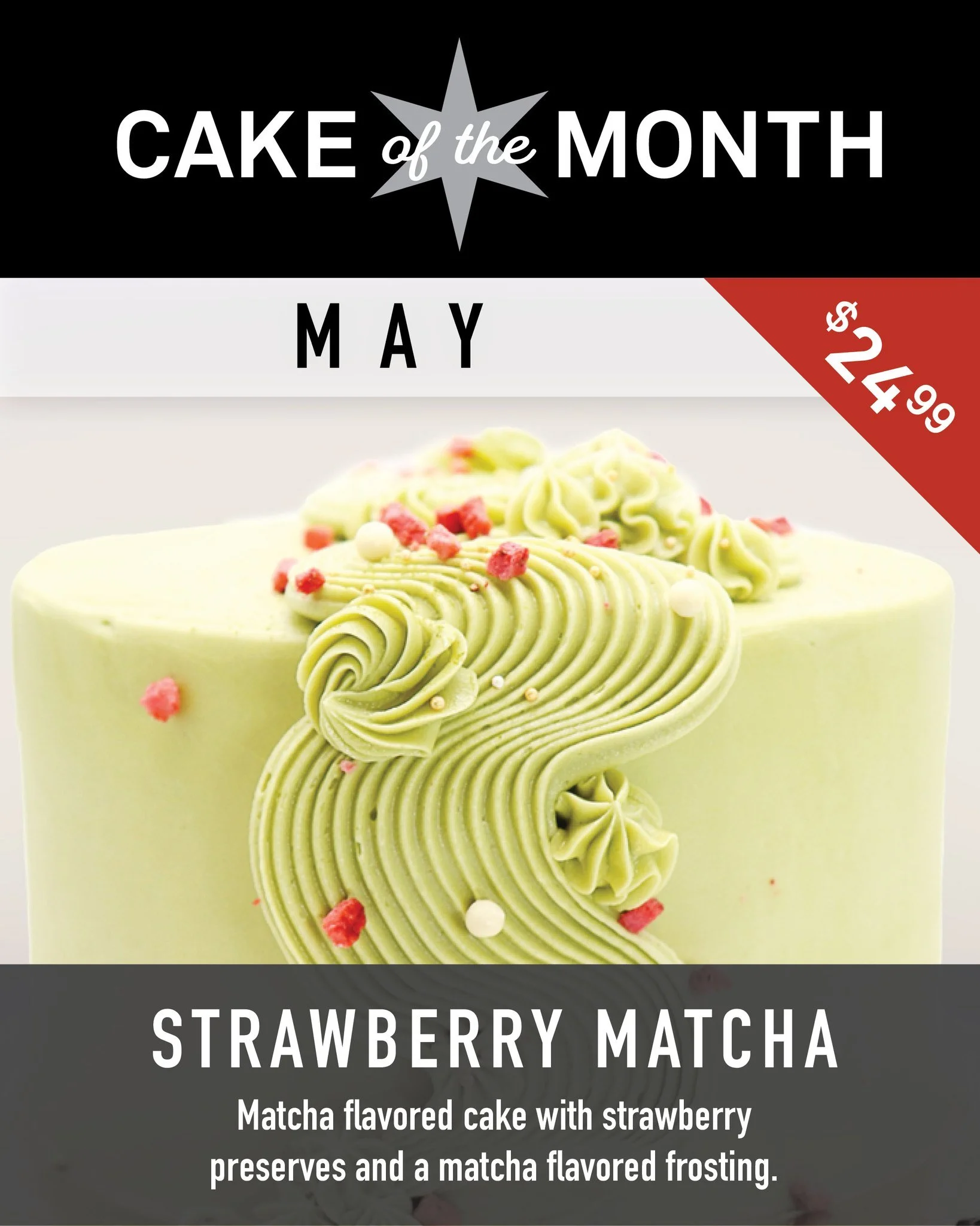 Our exquisite Cake of the Month: the Strawberry Matcha Cake! 🍰 

Experience a delicate balance of earthy matcha-flavored cake, layered with luscious strawberry preserves, and crowned with a silky matcha-flavored frosting. It's a harmonious blend of 