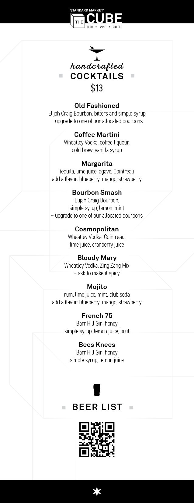 Cube Square Menu The Cube — STANDARD MARKET