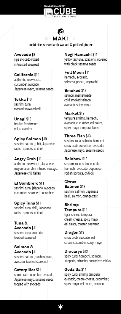 Cube Square Menu The Cube — STANDARD MARKET