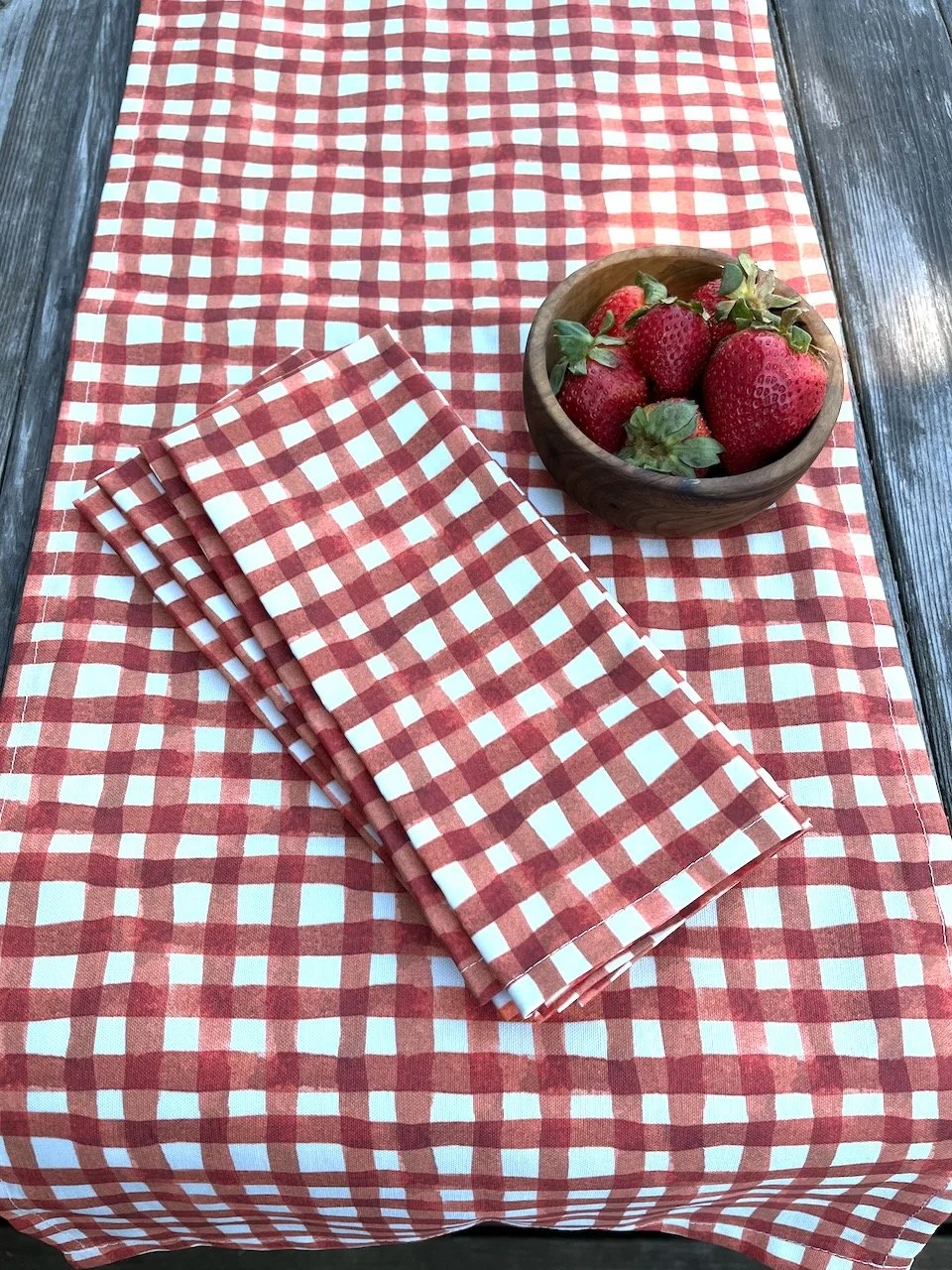 Red Ink Gingham Table Runner and Napkins