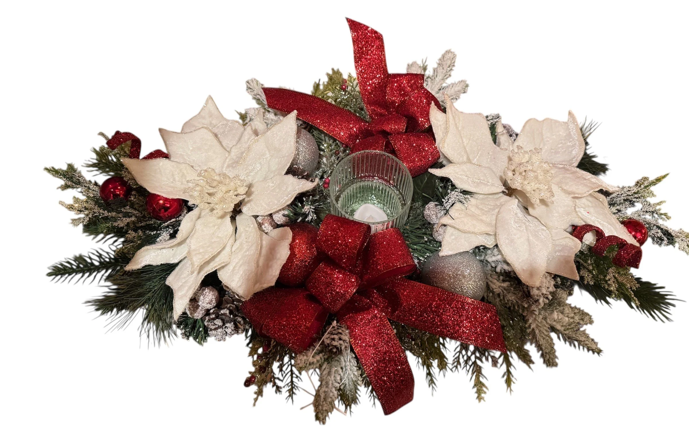 Dazzling White Poinsettias (Tea Light Centerpiece)