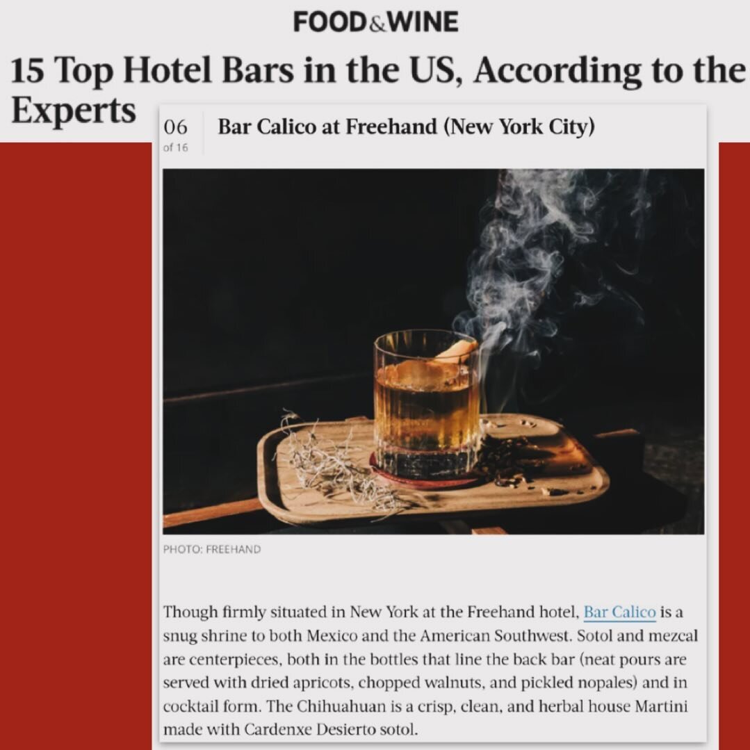 Thank you @foodandwine and @katedingzy for naming Bar Calico #6 on your Best Hotel Bars list! We are absolutely floored to be included. Thank you to our team for all your hard work getting us there. 🥂