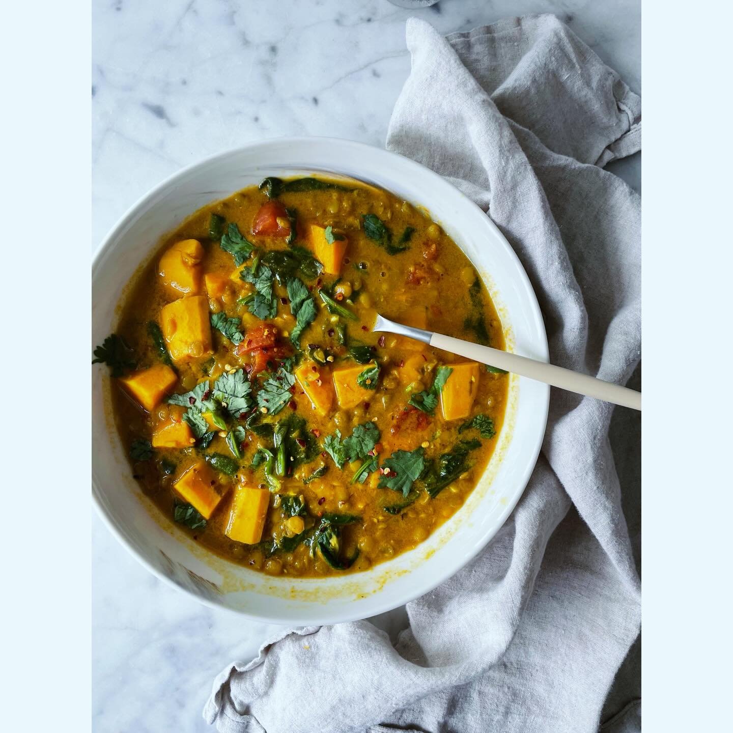Curried Lentil and Sweet Potato Soup @thedefineddish