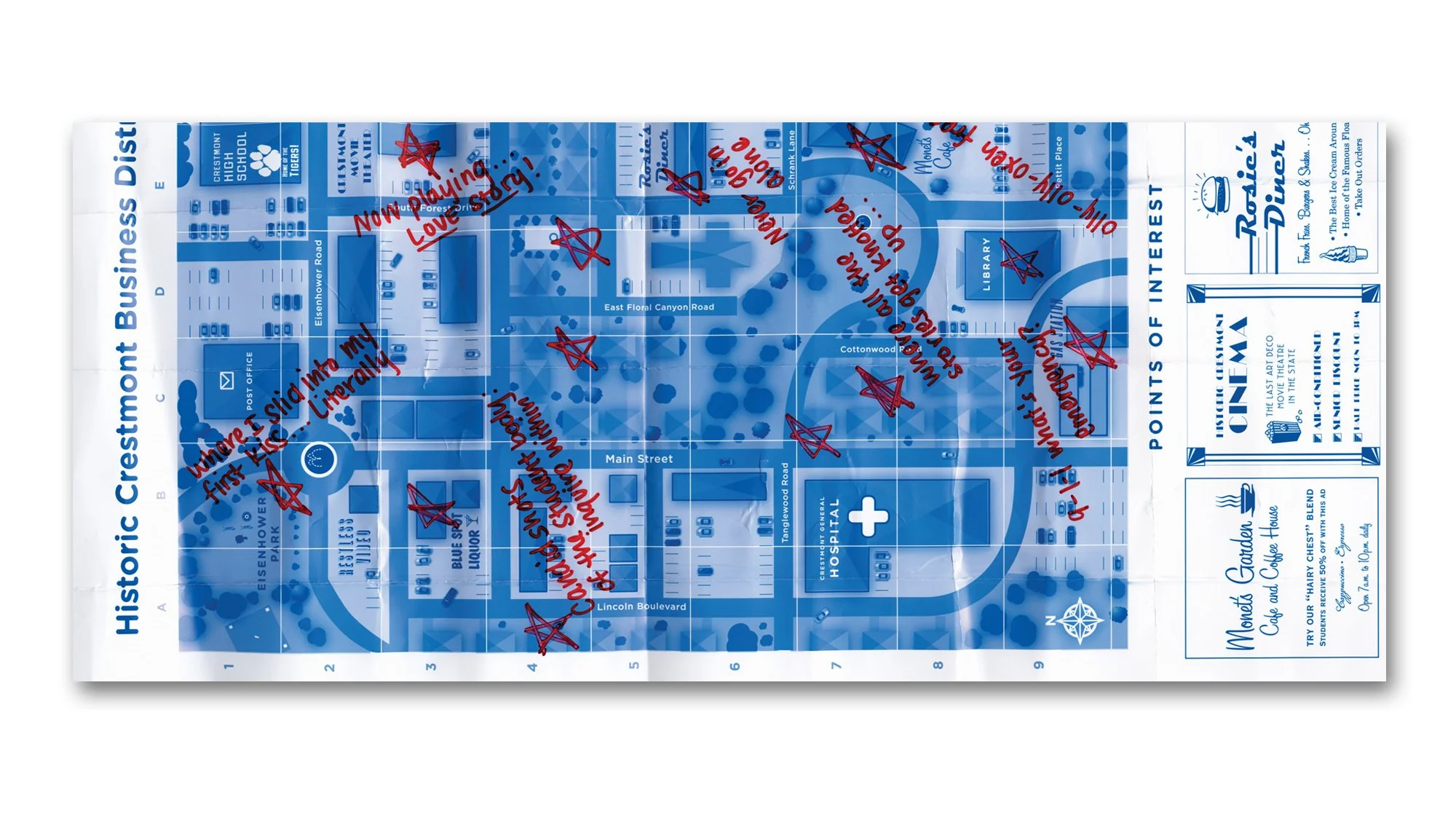 Thirteen Reasons Why | special edition jacket (back), a custom map