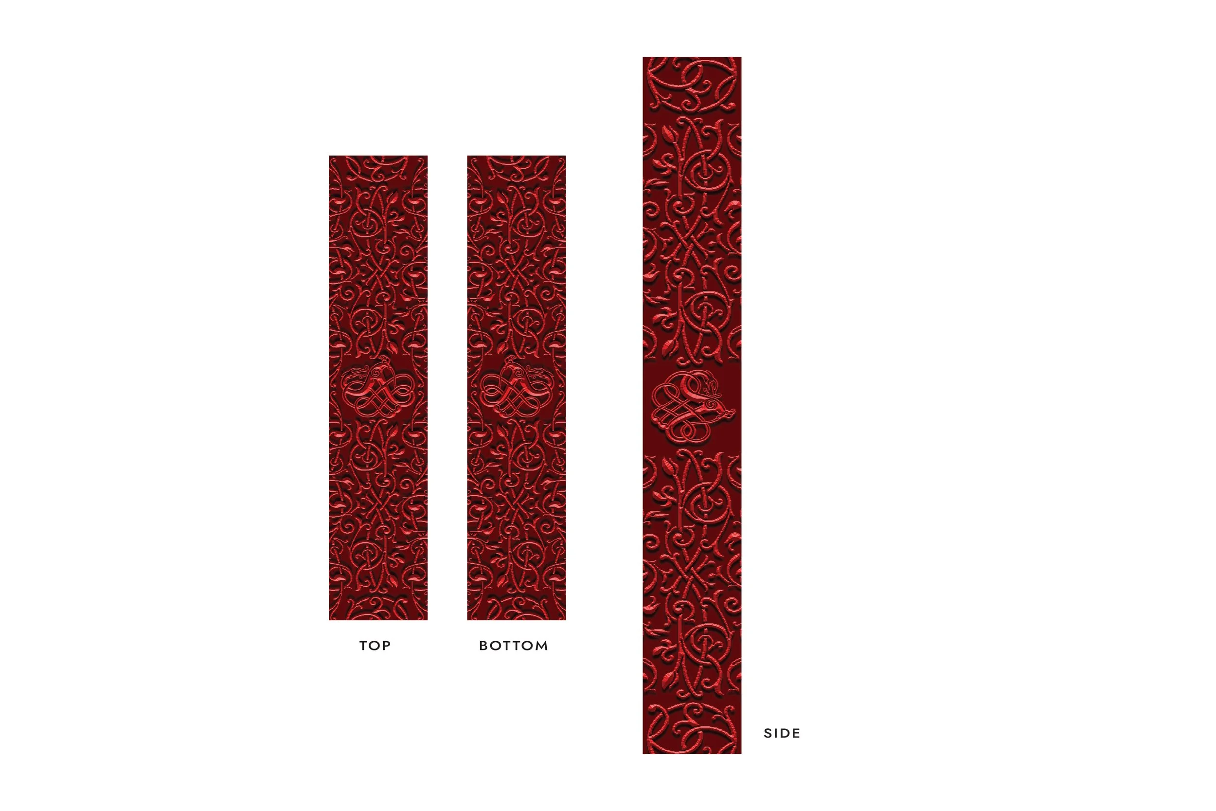 Her Hidden Fire — design assessment | The sprayed edges depicted medieval Celtic patterns and dragons