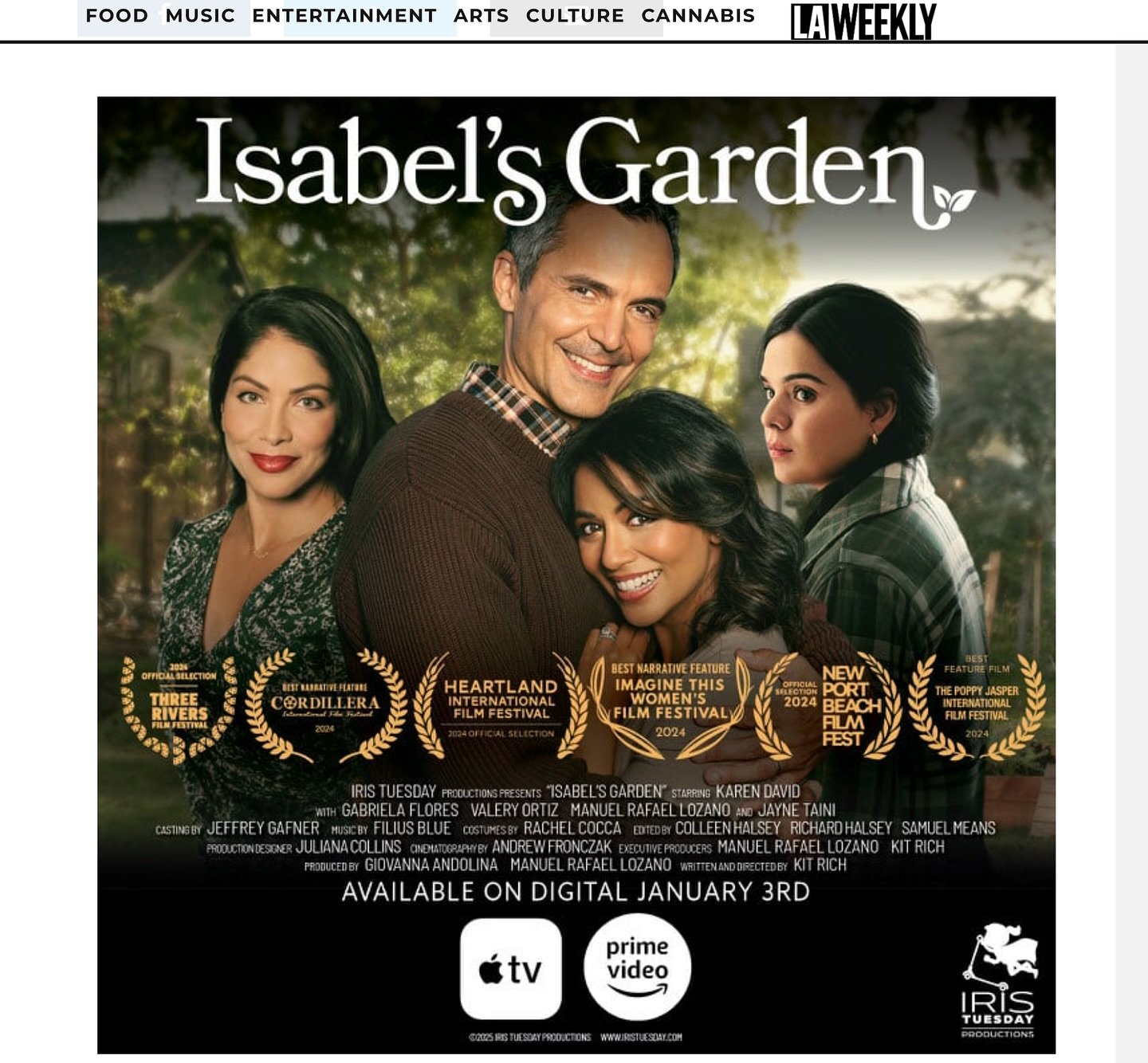 Thank you to @laweekly for the feature! 🎬 &lsquo;Isabel&rsquo;s Garden&rsquo; isn&rsquo;t just another streaming release - it&rsquo;s a raw, powerful story about navigating life&rsquo;s toughest moments. The way this film captures the human spirit&r