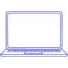 Outline drawing of a laptop computer with a blank screen.