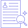 Icon of a document with a magnifying glass, representing search or analysis.