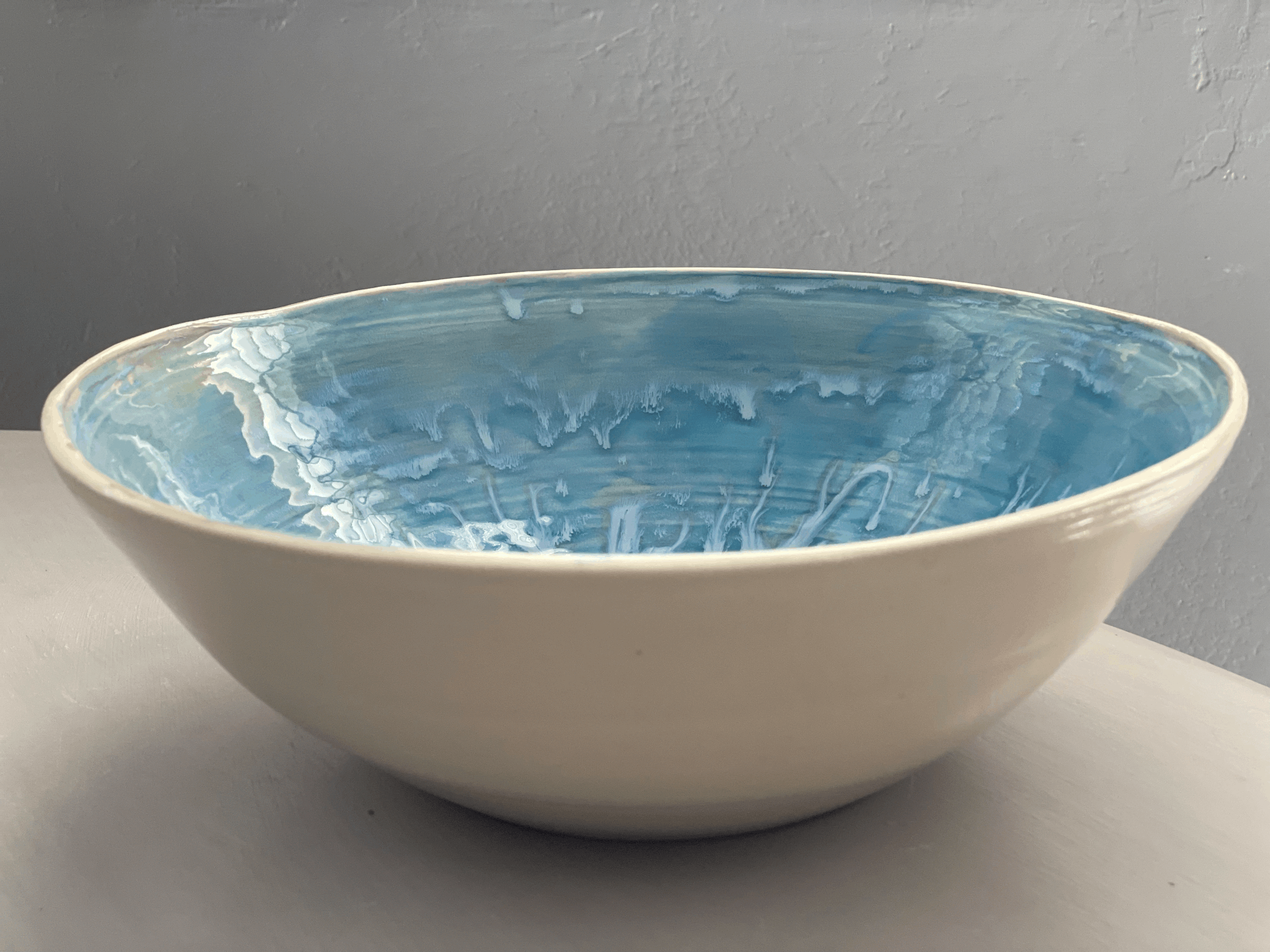 sky blue shallow serving bowl