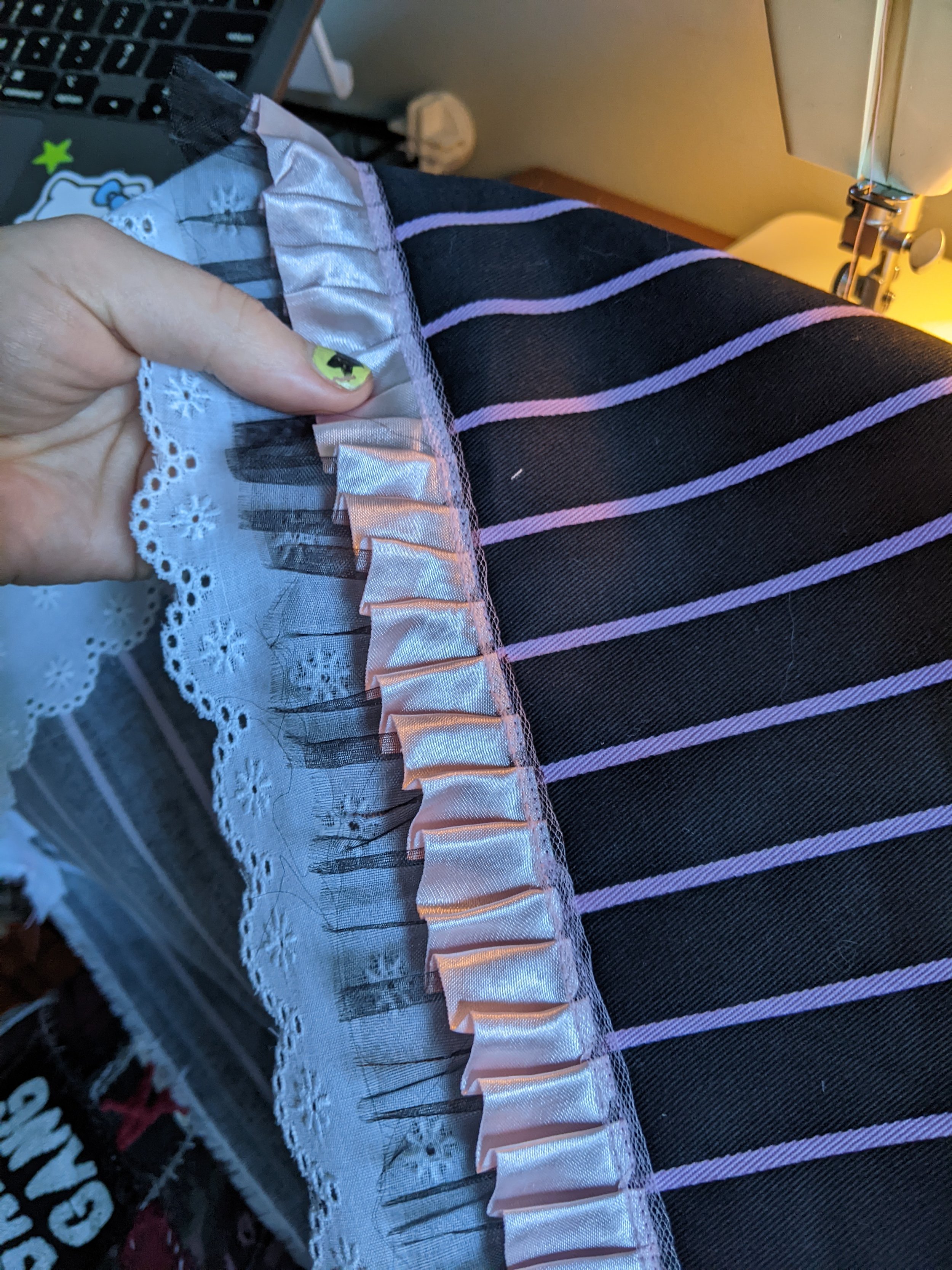 Layered lace and ruffle trims