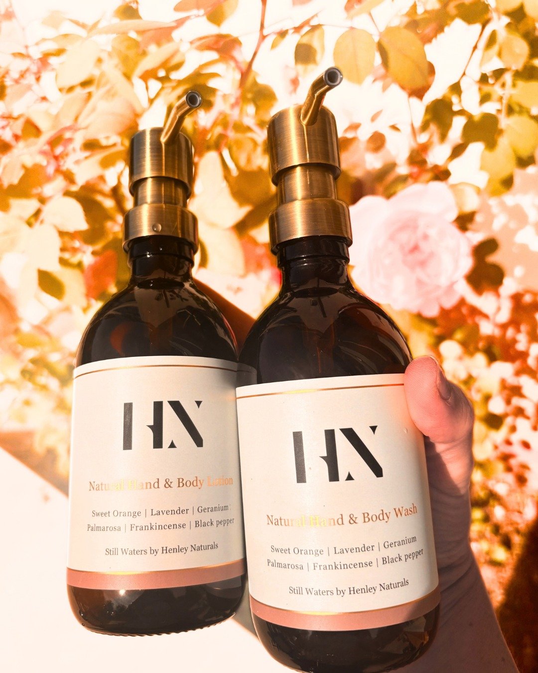 What is a good natural hand wash and body lotion made with essential oils? 

Henley Naturals Still Waters pairs our Natural Hand &amp; Body Wash with a complementary Natural Hand &amp; Body Lotion, both fragranced with essential oils including sweet 