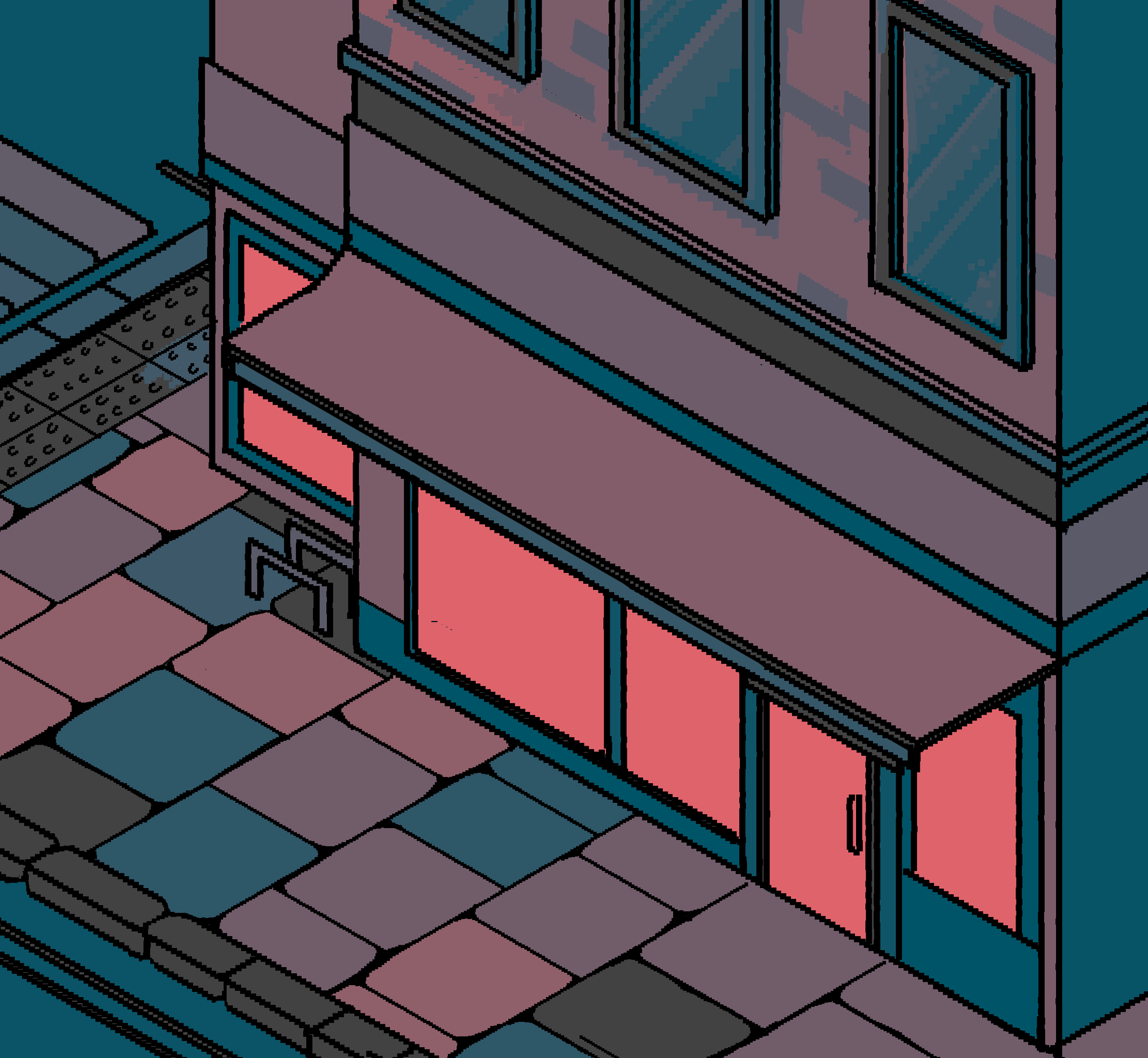 Observational isometric piece from the cafe I met my partner at