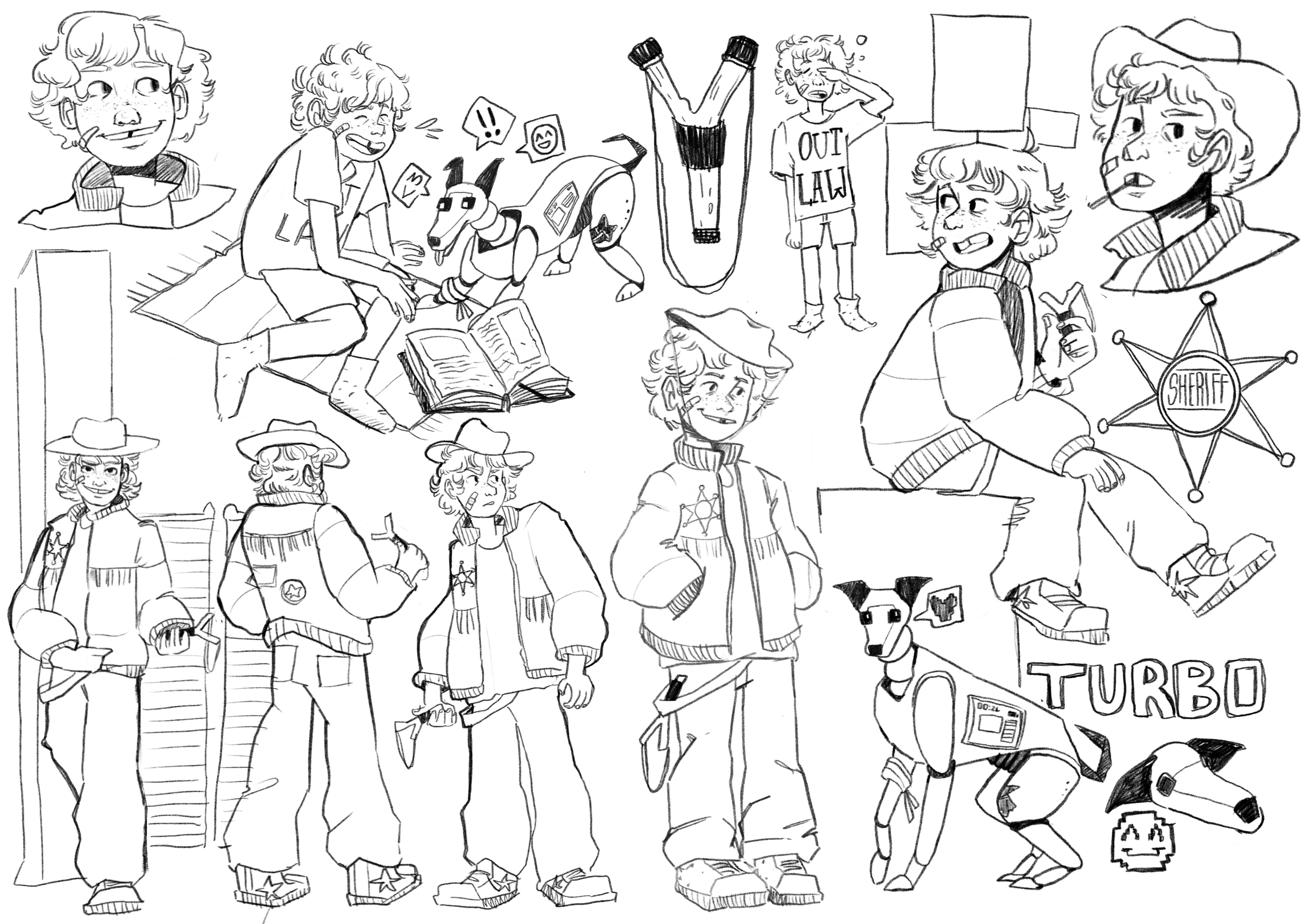 Concept art for a graphic novel about a kid who grows up in a cowboy themed amusement park during the apocalypse.