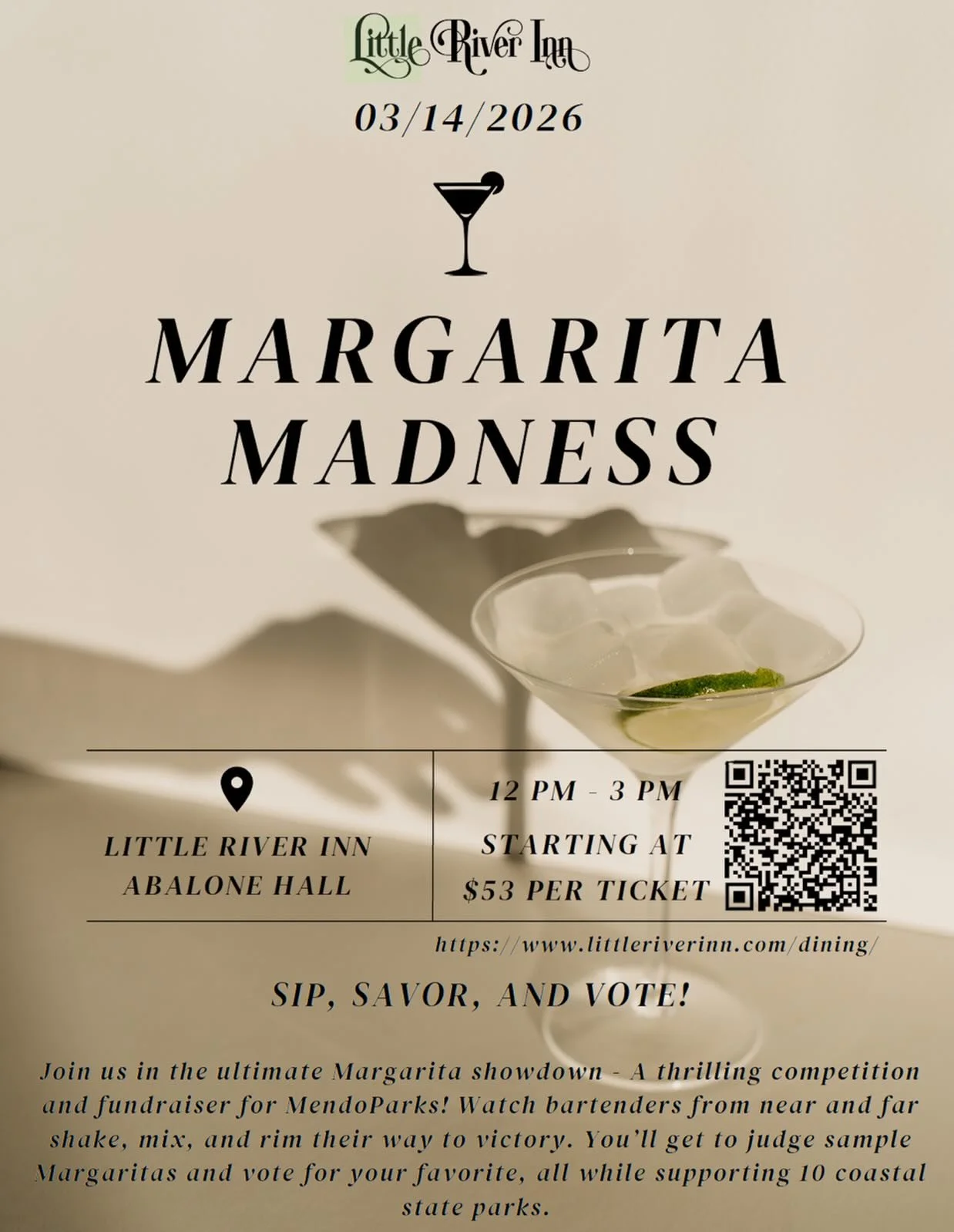 Get your tix to this super fun margarita competition! Proceeds benefit MendoParks. Link in bio. . #littleriverinn #visitmendocinocounty
