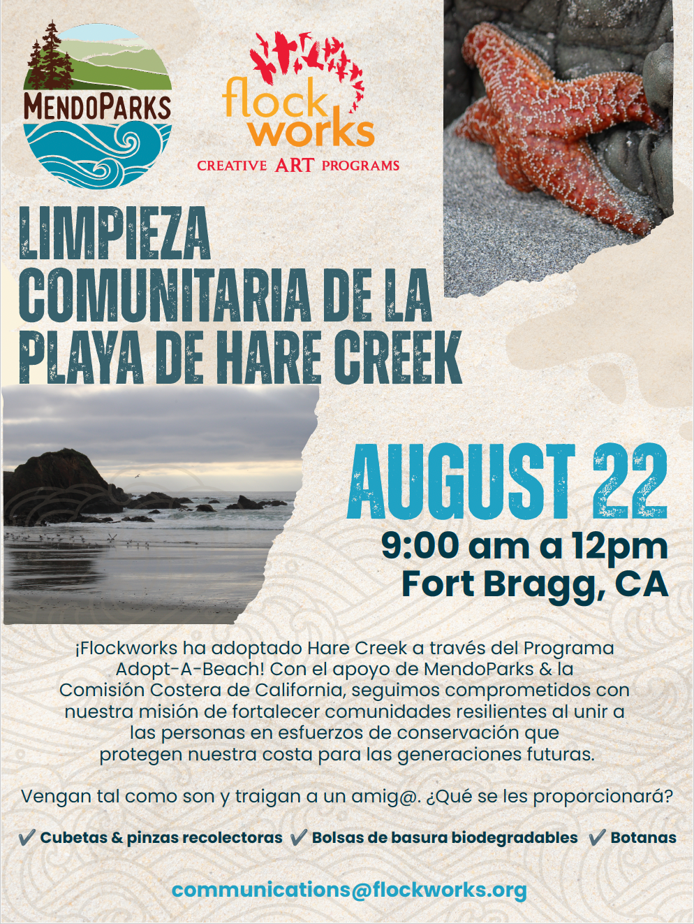 Hare Creek Beach Cleanup Flyer Spanish version