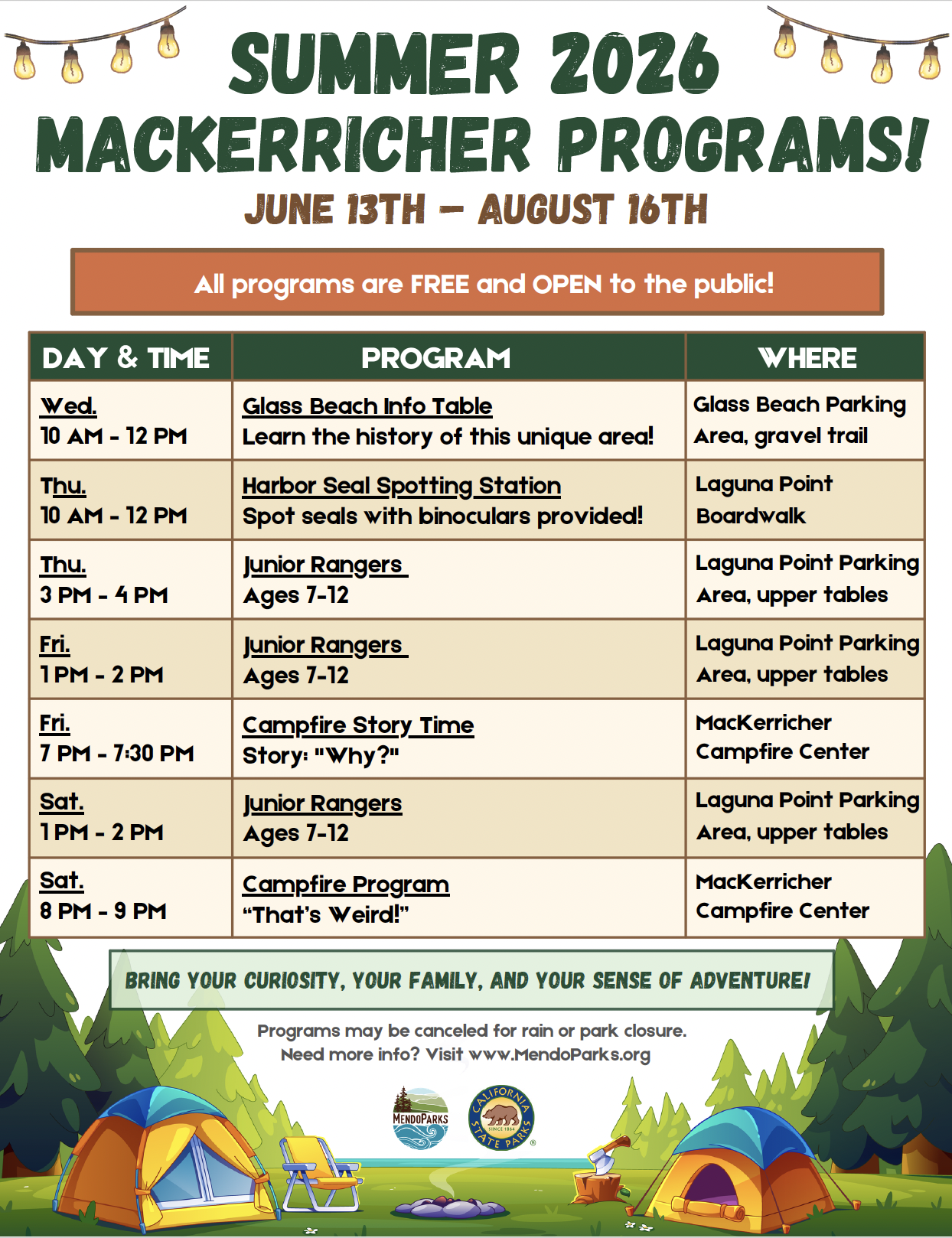 Summer MacKerricher Programs flyer