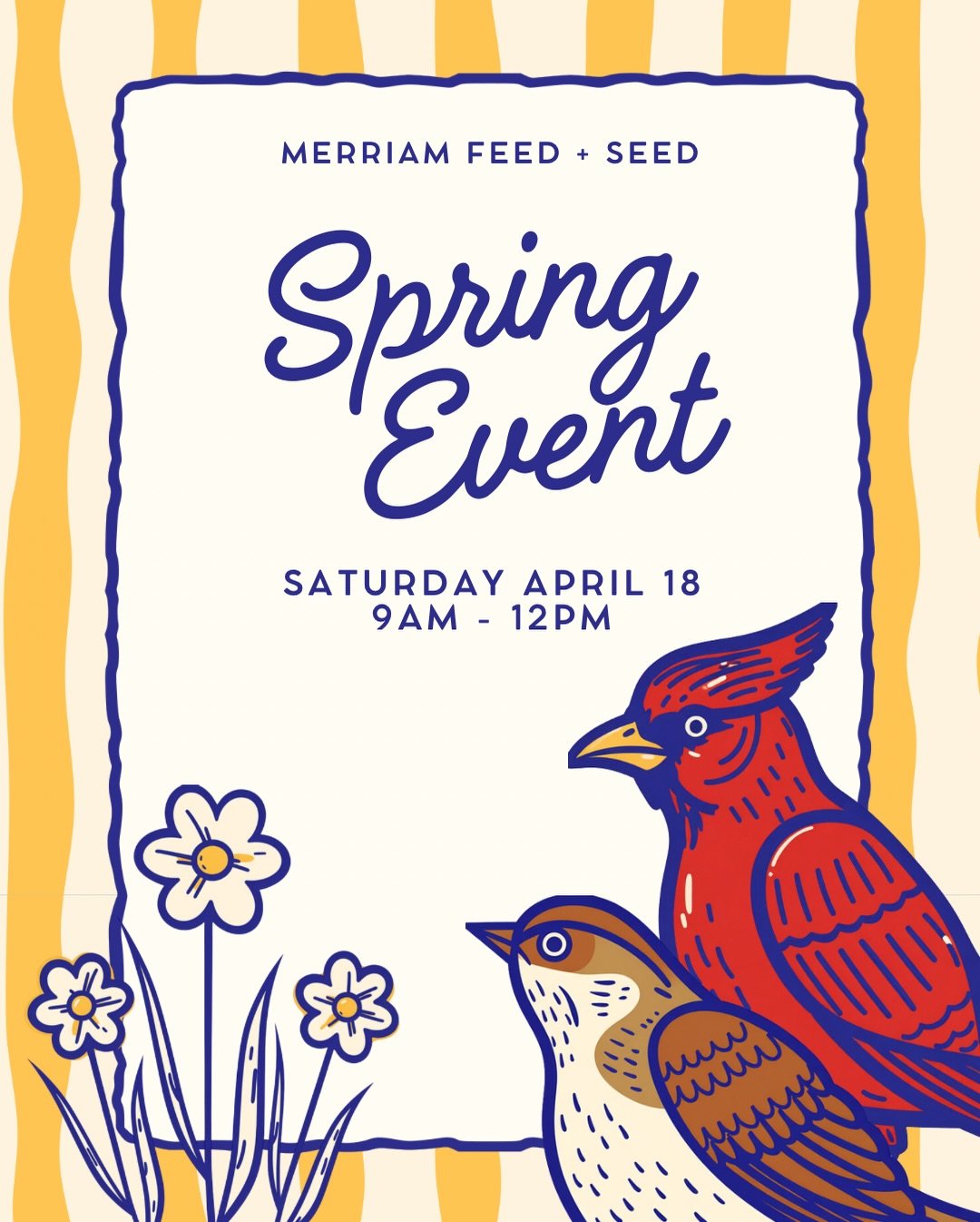 Merriam Feed + Seed Spring Event 
Saturday, April 18 ⏰ 9AM &ndash; 12PM

Petting zoo. Coffee &amp; donuts. Crafts. Come hang out with us (and some very photogenic animals). RSVP via the link in our bio.