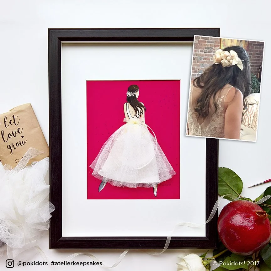 Unique, custom-made keepsake made with a piece of your wedding dress. Don't  store it; display it!  Pokidots