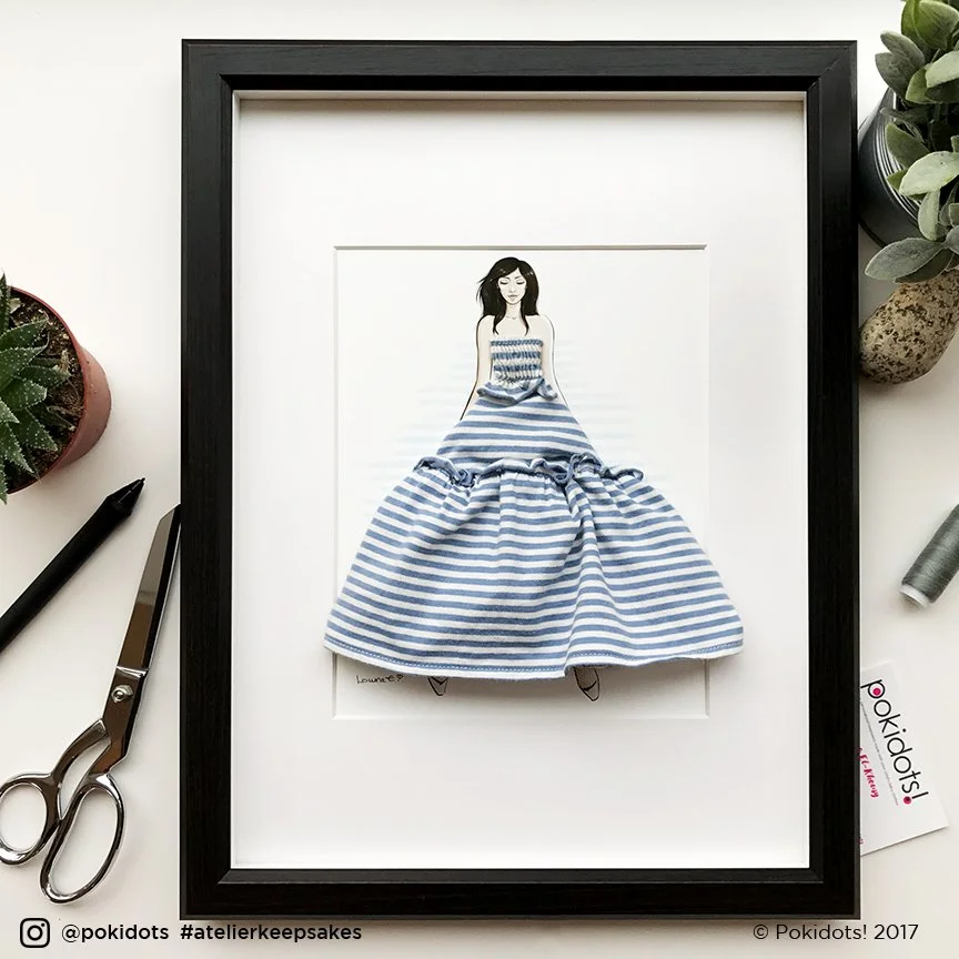 Personalized baby keepsake made with a baby girl's dress, upcycled artwork
