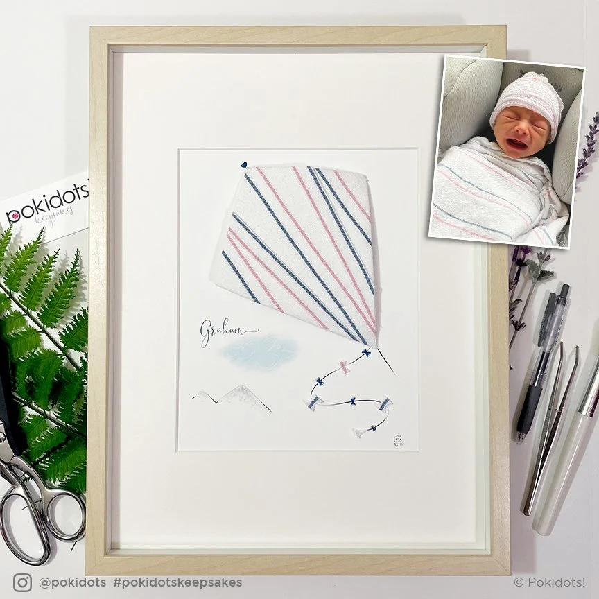 Personalized baby keepsake made with baby pajama in the shape of a kite
