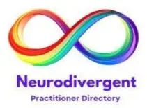 Neurodivergent Practitioner Directory logo with rainbow infinity symbol