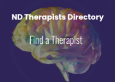 ND Therapists Directory logo showing a stylized brain on purple background and "Find a Therapist"