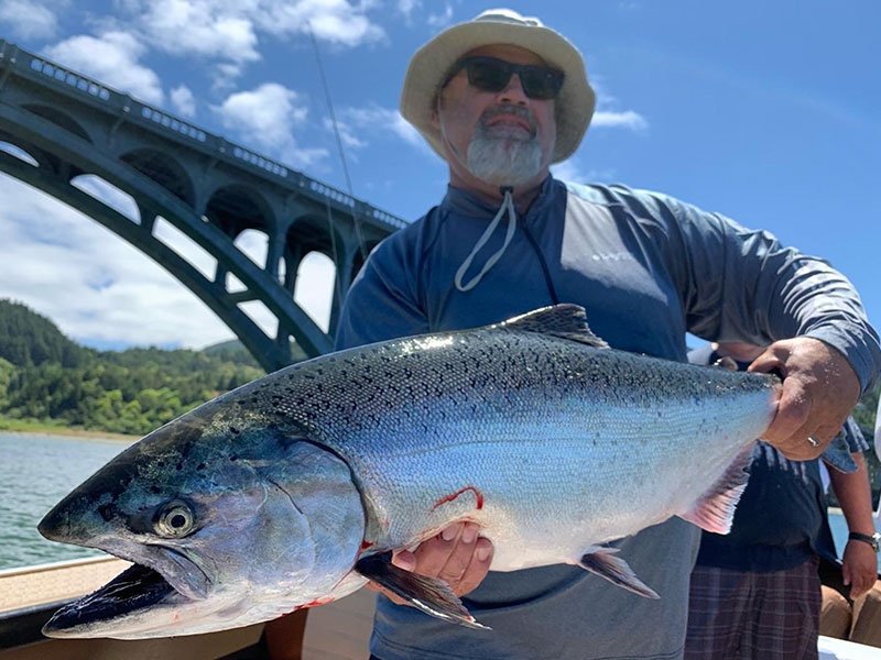 Amazing king salmon caught on the Rogue River near Gold Beach wiht professional fishing guide Kirk Portocarrero!