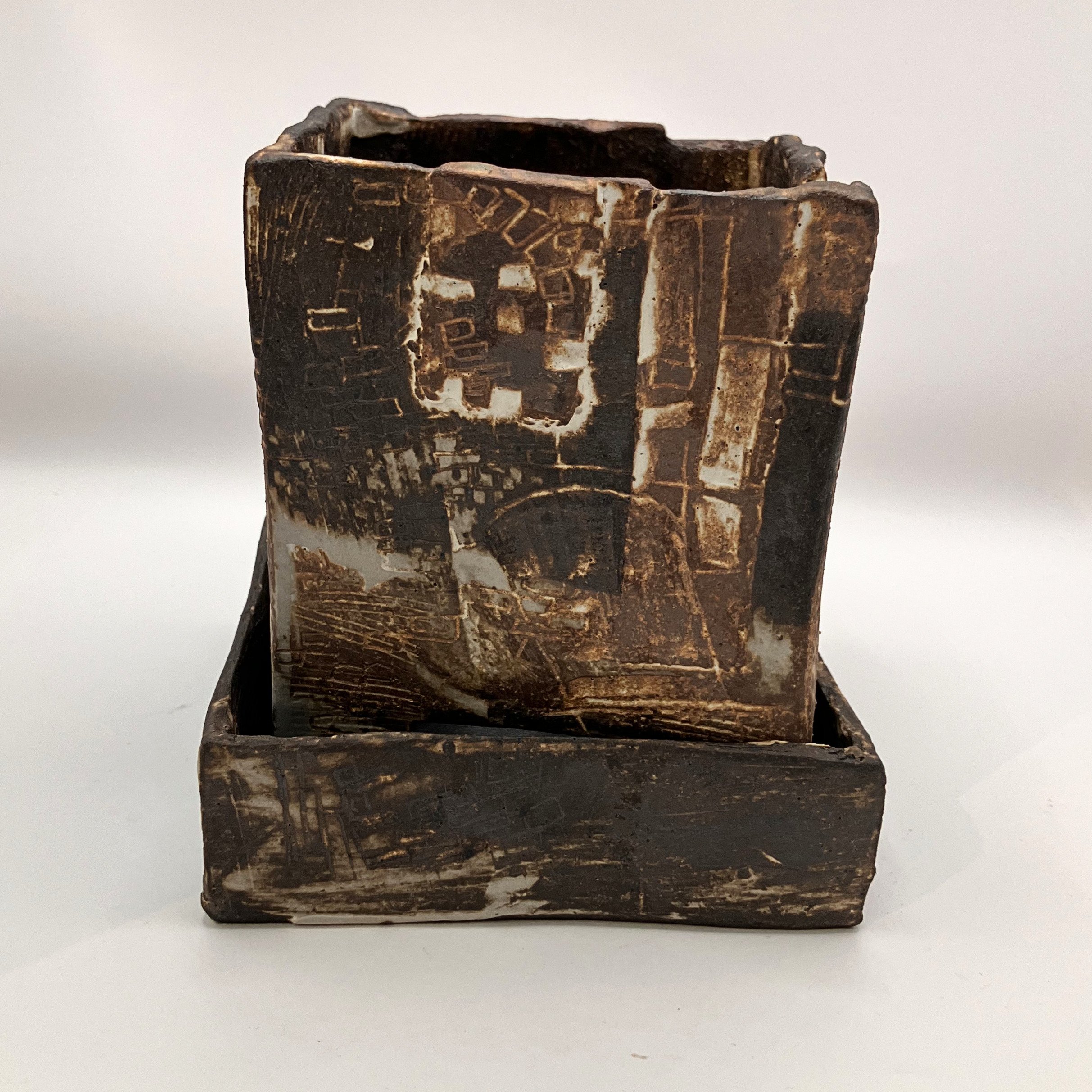 Cityscape, Contemporary Small Square Bonsai or Succulent Pot, V