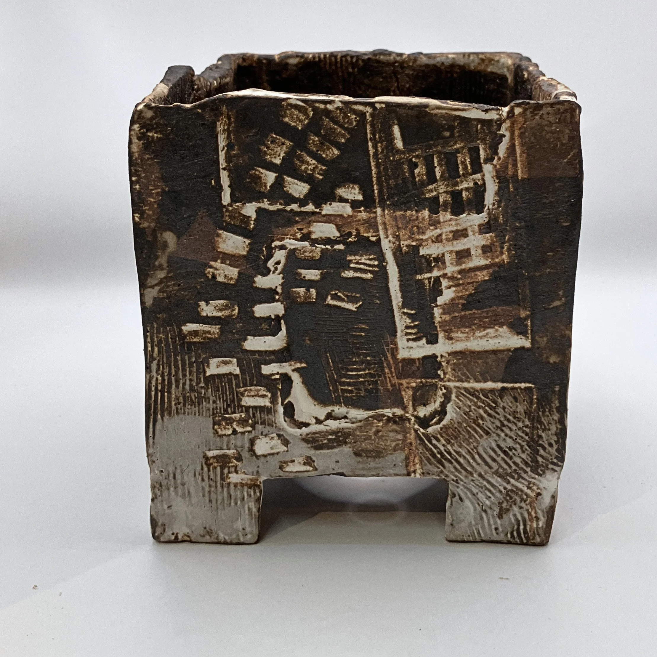 Cityscape, Contemporary Small Square Bonsai or Succulent Pot, V