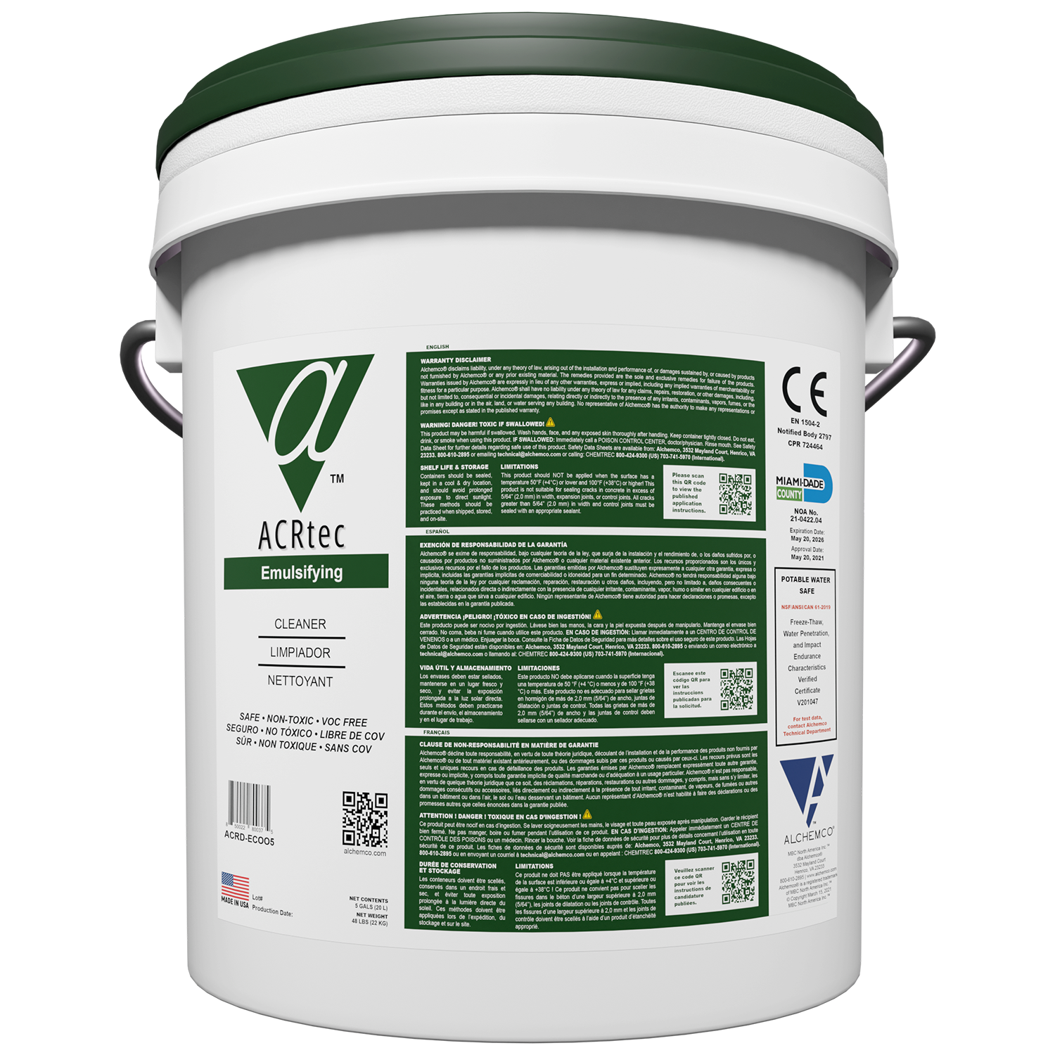 Pail of ACR (Alchemco Clean & Repair) Emulsifying Cleaner