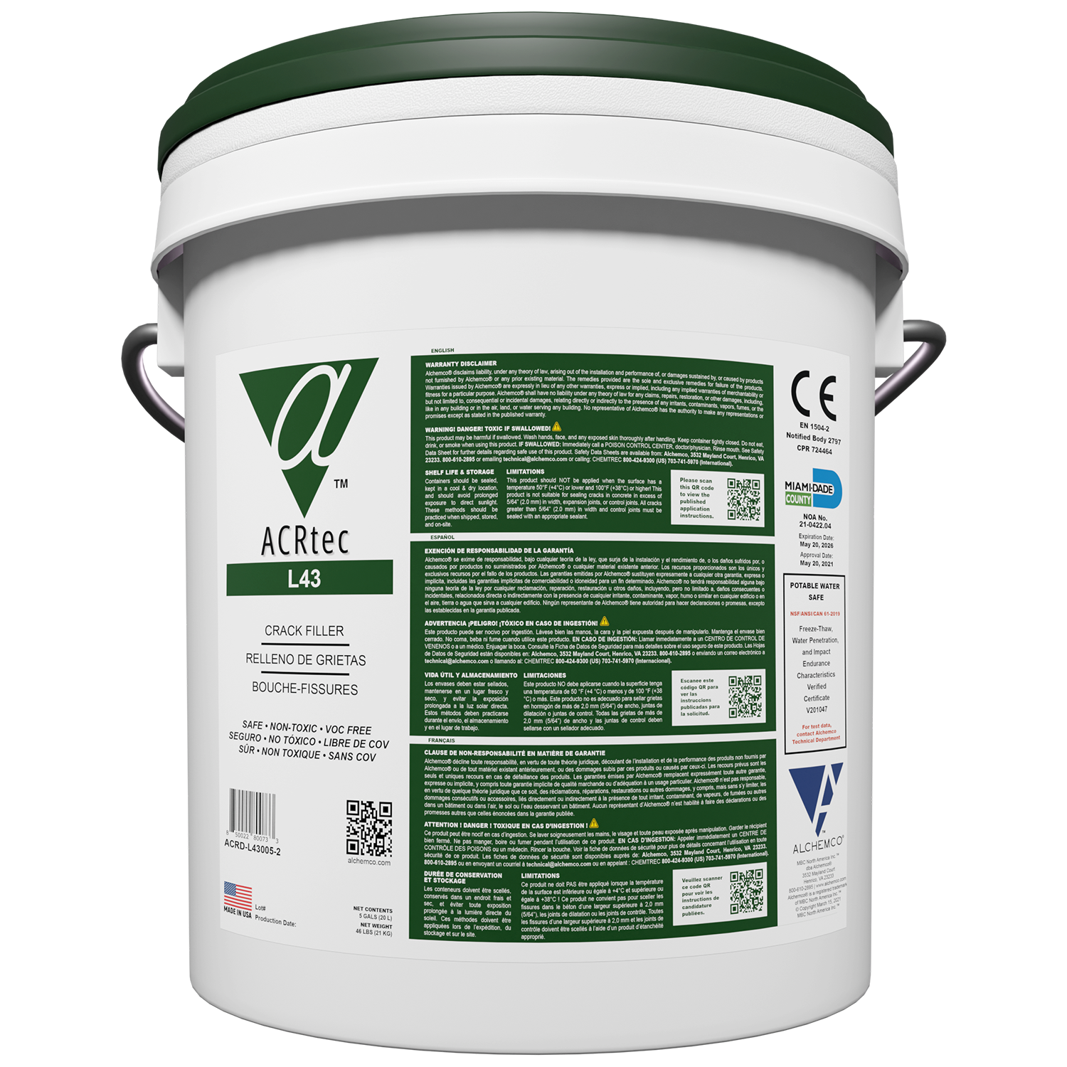 Pail of ACR (Alchemco Clean & Repair) L43 Crack Filler