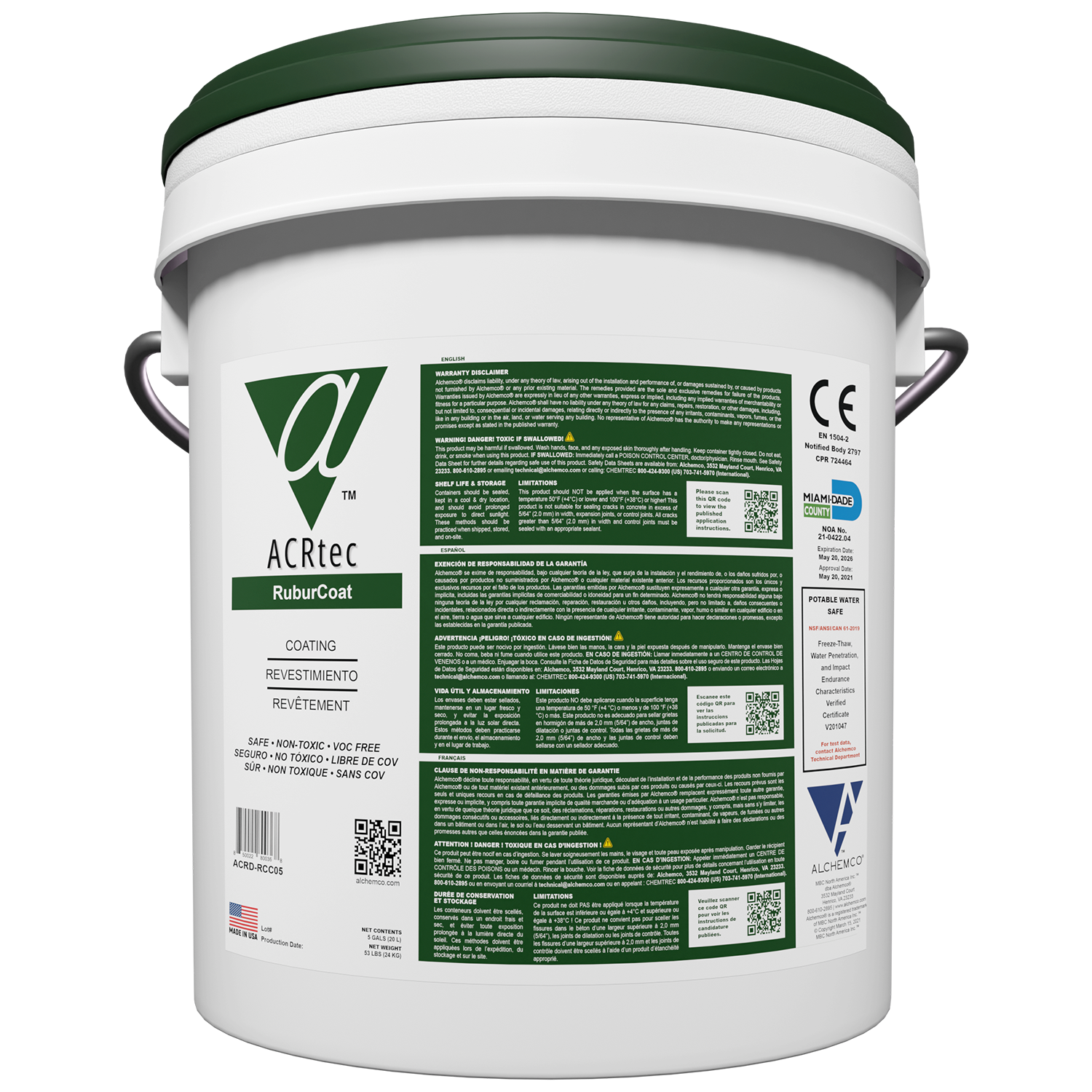 Pail of ACR (Alchemco Clean & Repair) RuberCoat Coating