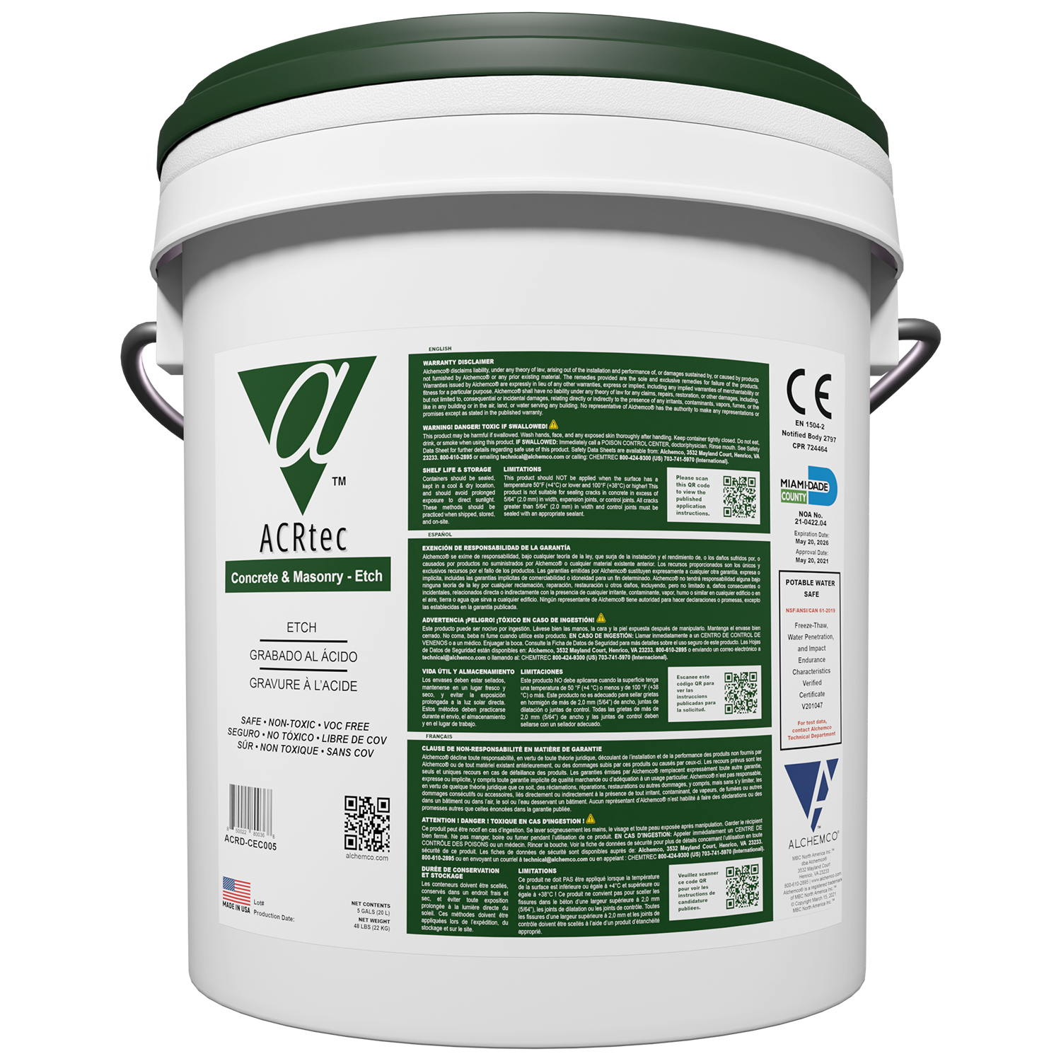 Pail of ACR (Alchemco Clean & Repair) Concrete & Masonry Etch