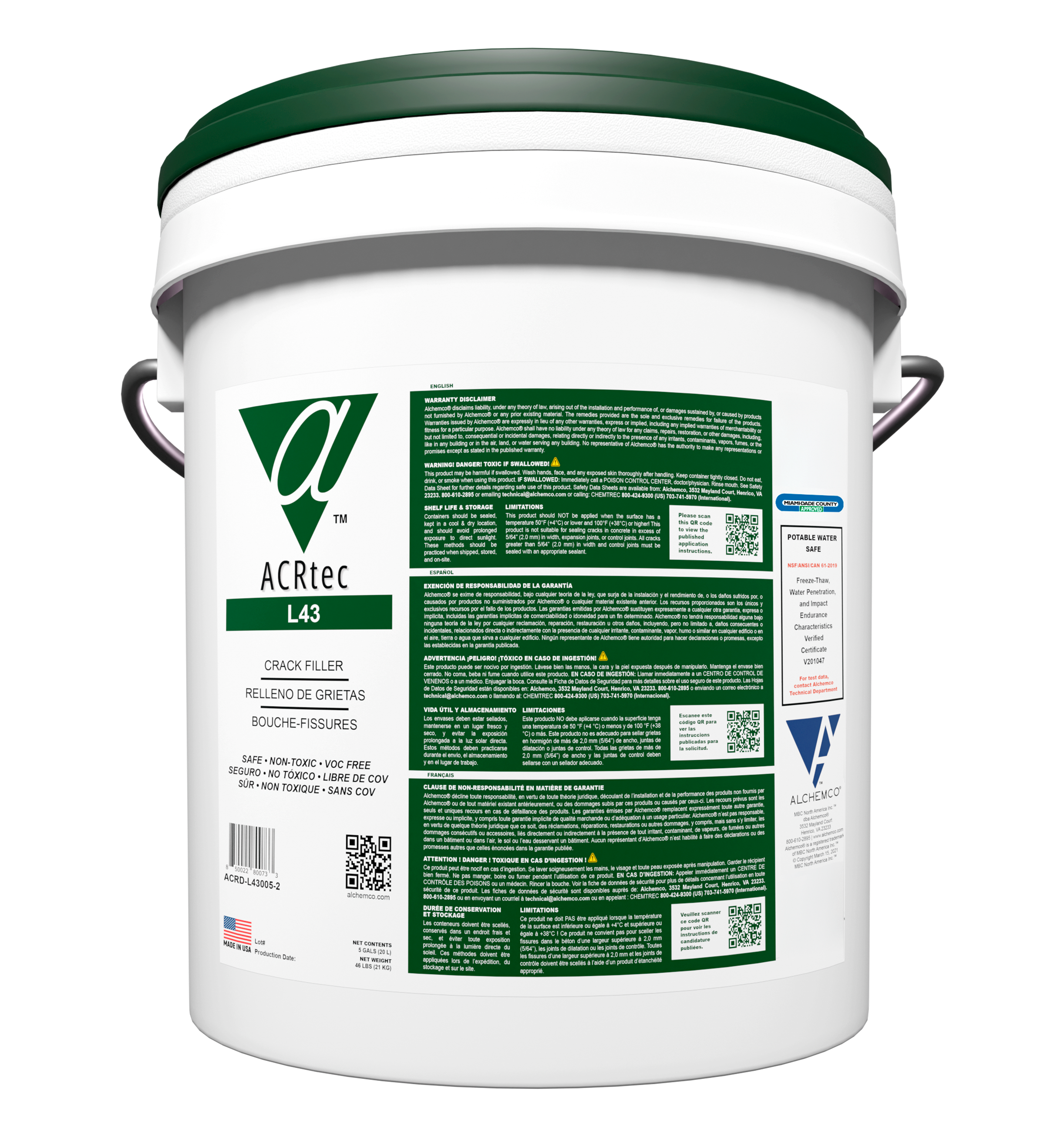 Pail of ACR (Alchemco Clean & Repair) L43 Crack Filler