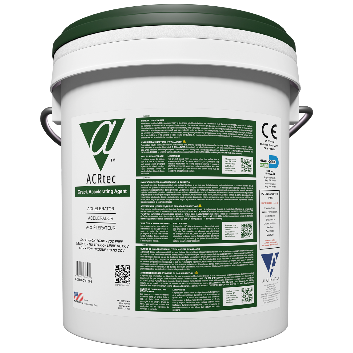 Pail of ACR (Alchemco Clean & Repair) Crack Accelerating Agent