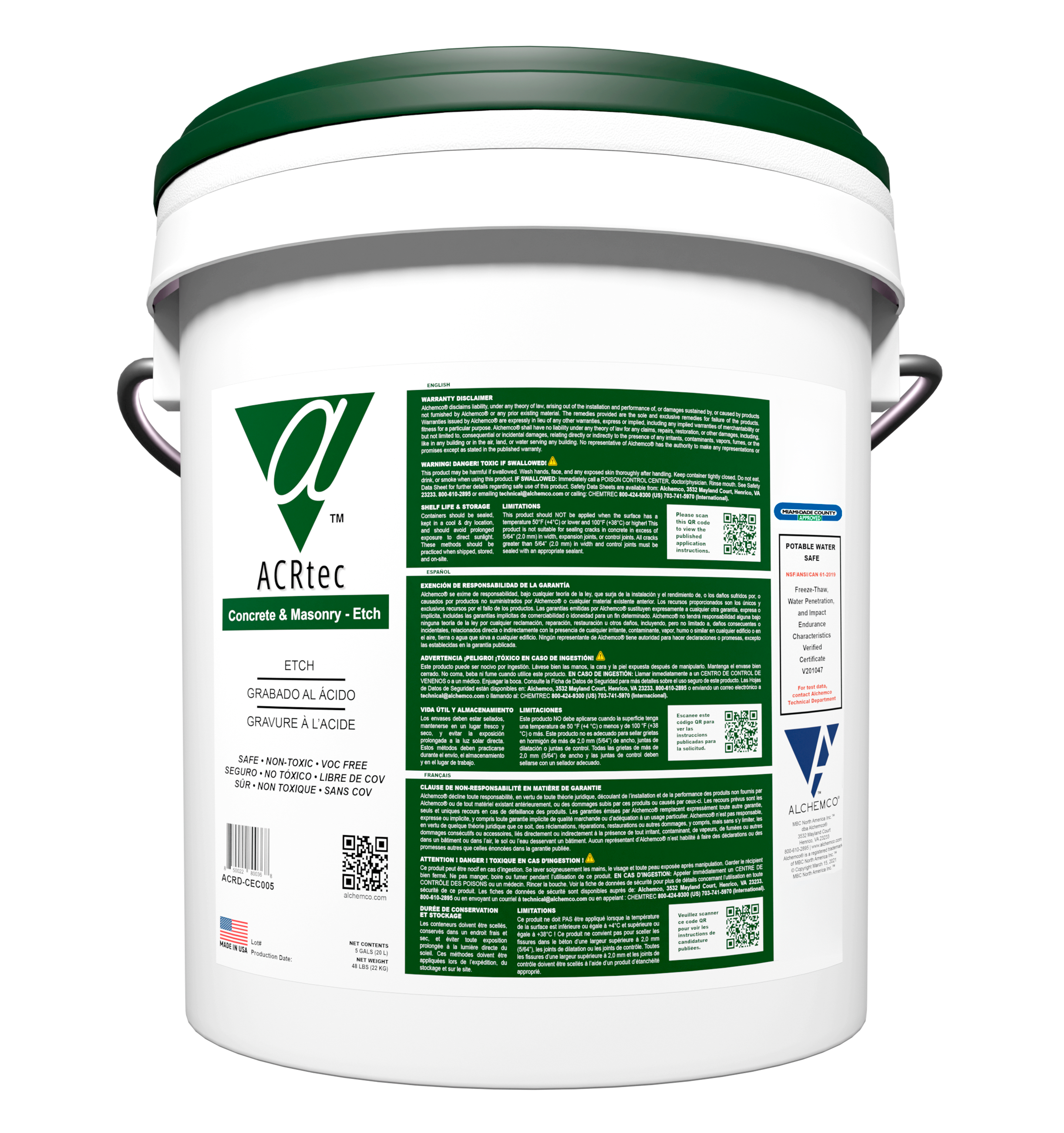Pail of ACR (Alchemco Clean & Repair) Concrete & Masonry Etch