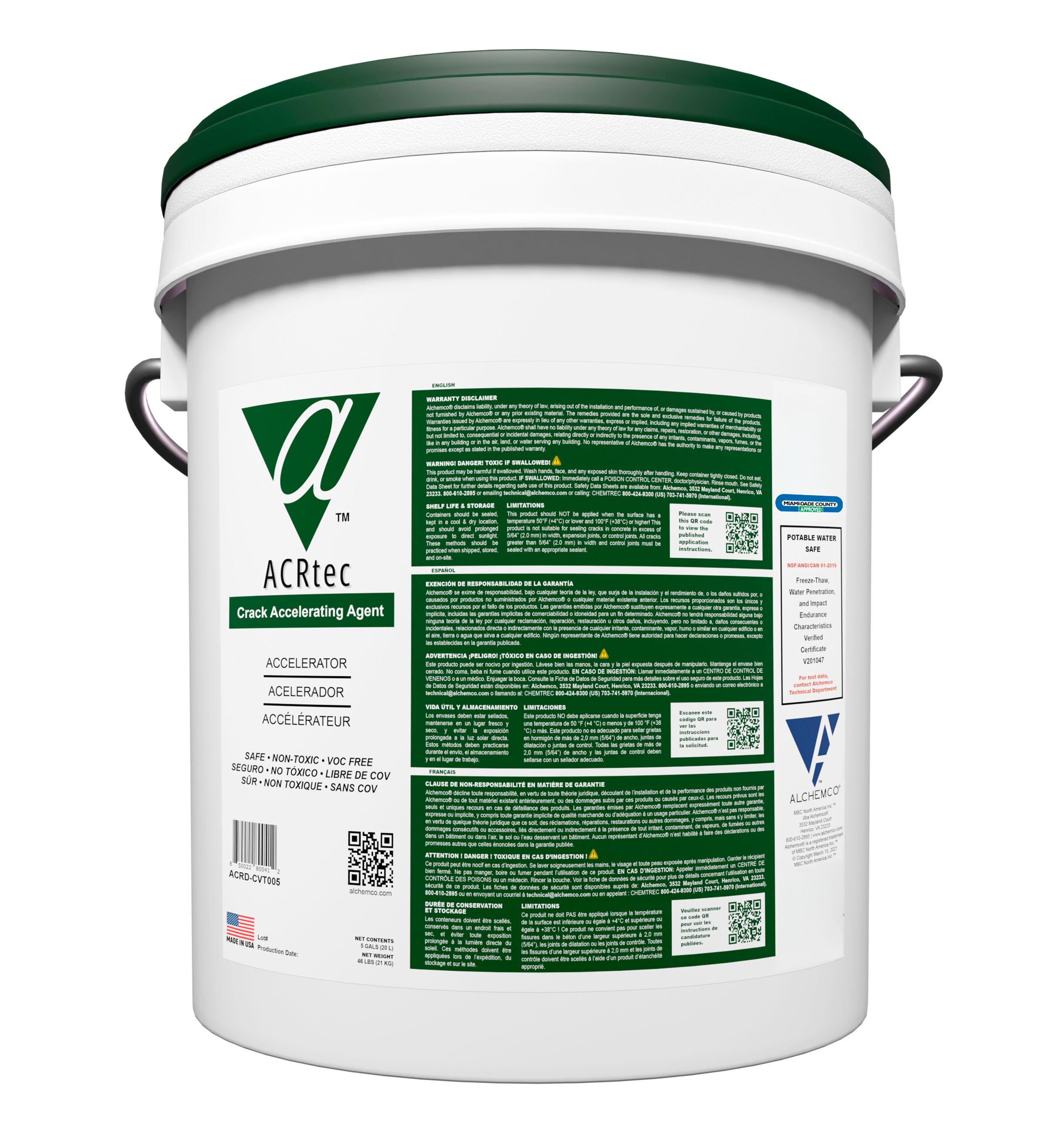 Pail of ACR (Alchemco Clean & Repair) Crack Accelerating Agent